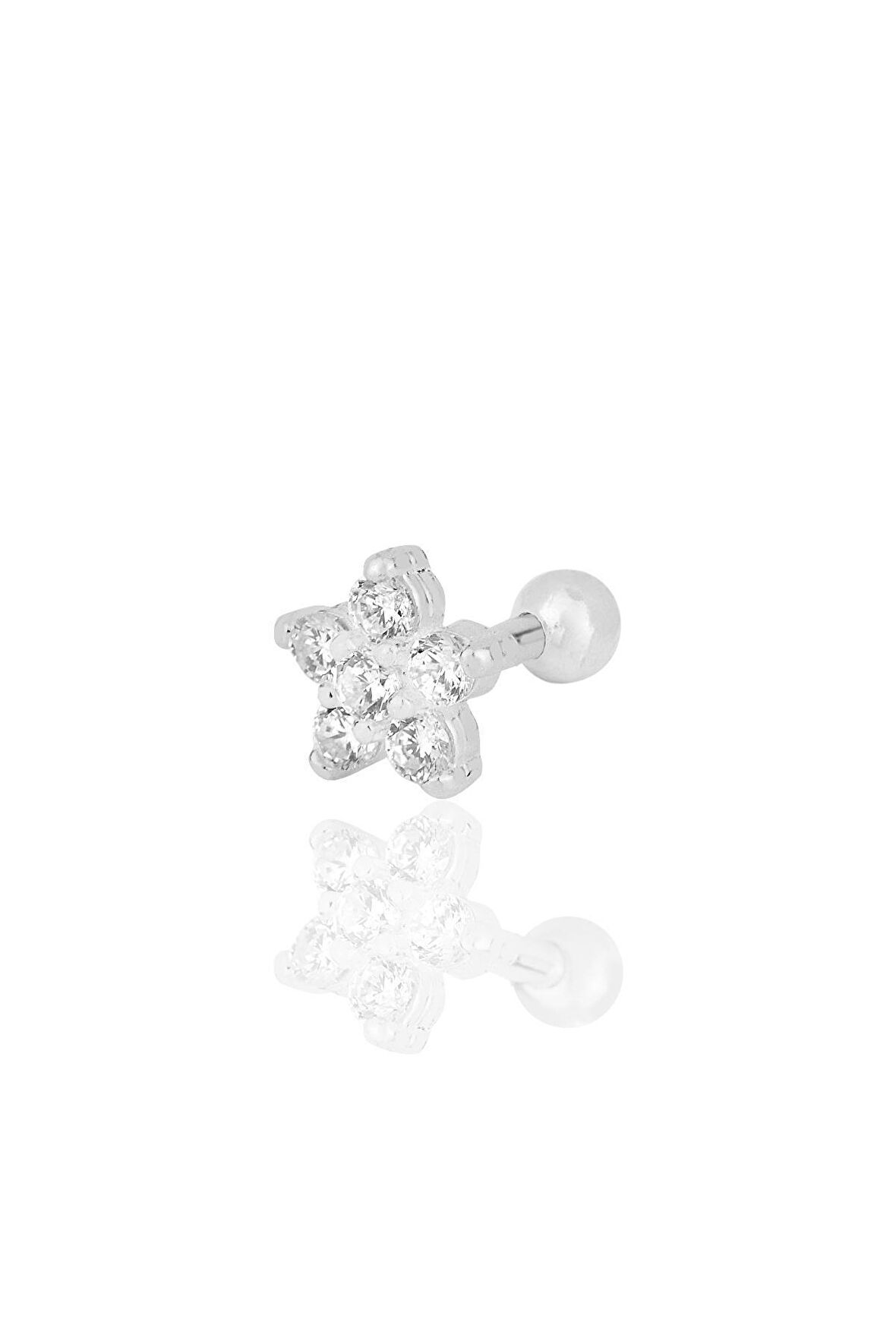 Gümüş rodyumlu zirkon taşlı papatya modeli Tragus helix Piercing küpe