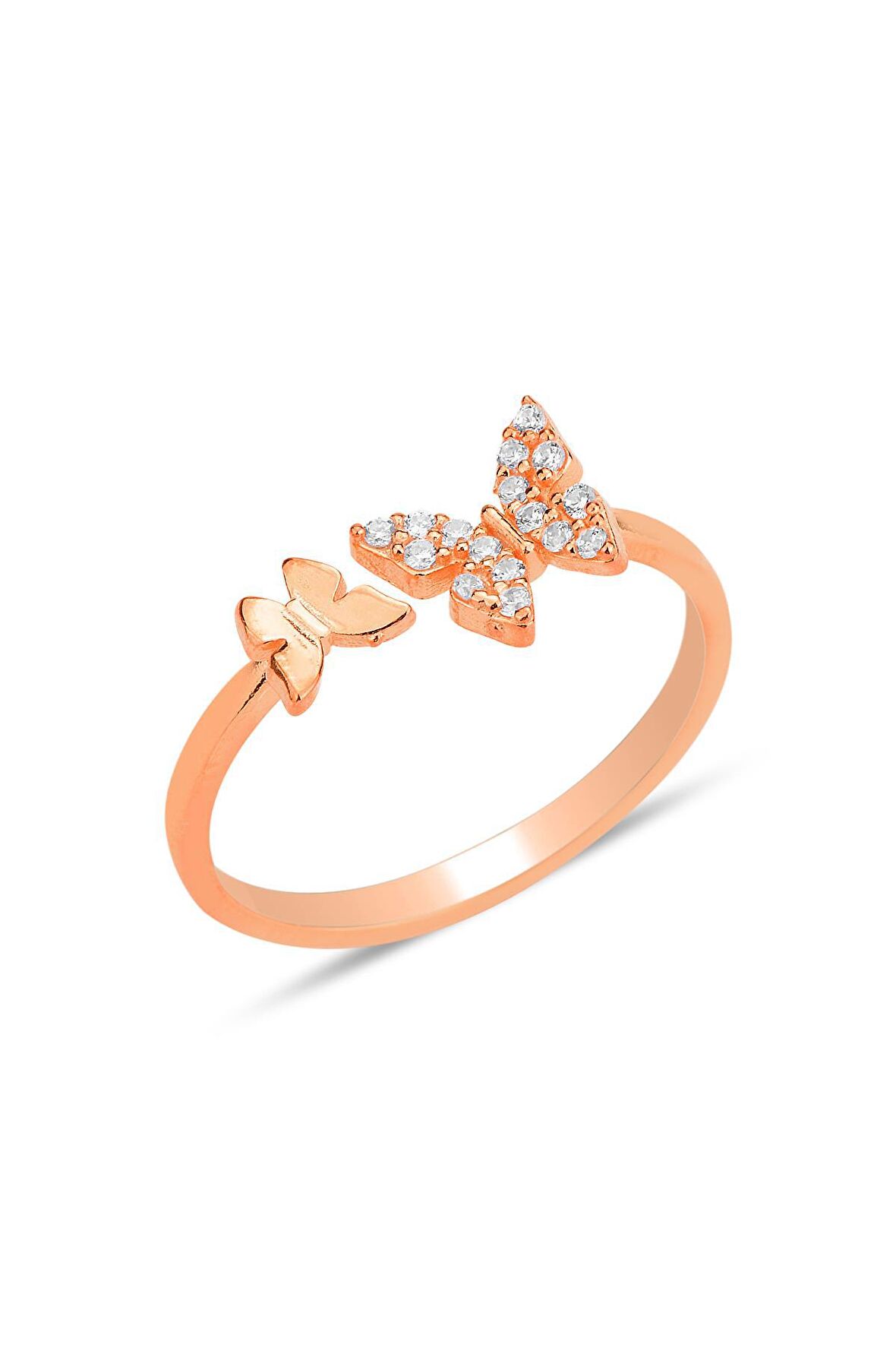 Gümüş rose zirkon taşlı üstten ayarlanabilir uçan kelebekler yüzük SGTL12226ROSE