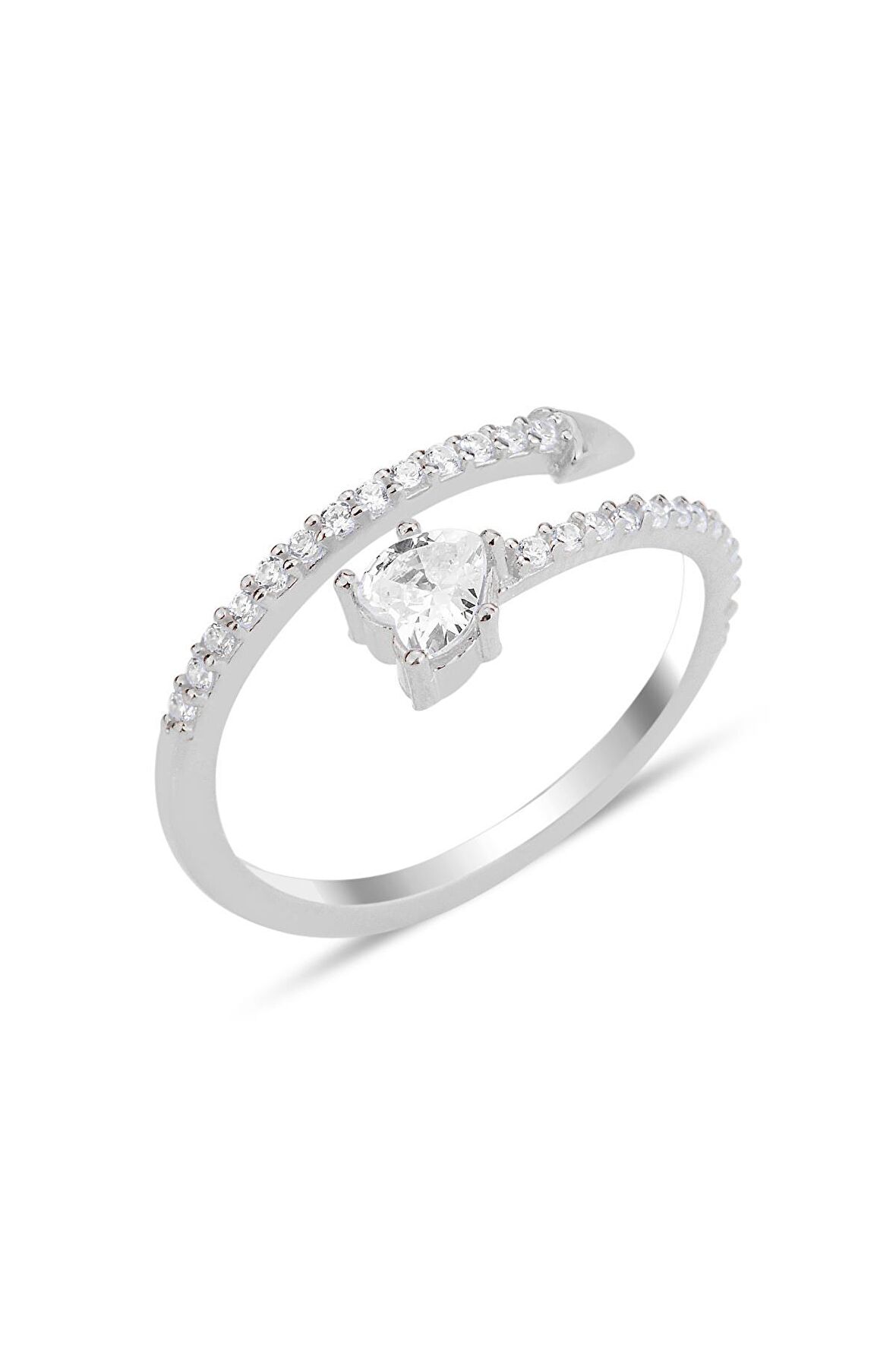 Gümüş rodyumlu zirkon taşlı üstten ayarlanabilir kalp yüzük SGTL12233RODAJ