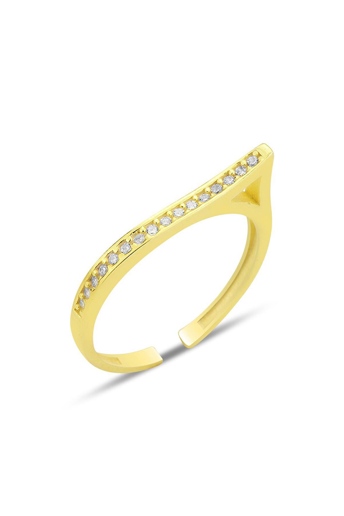 Gümüş altın yaldızlı zirkon taşlı alttan ayarlanabilir dalga yüzük SGTL12238GOLD