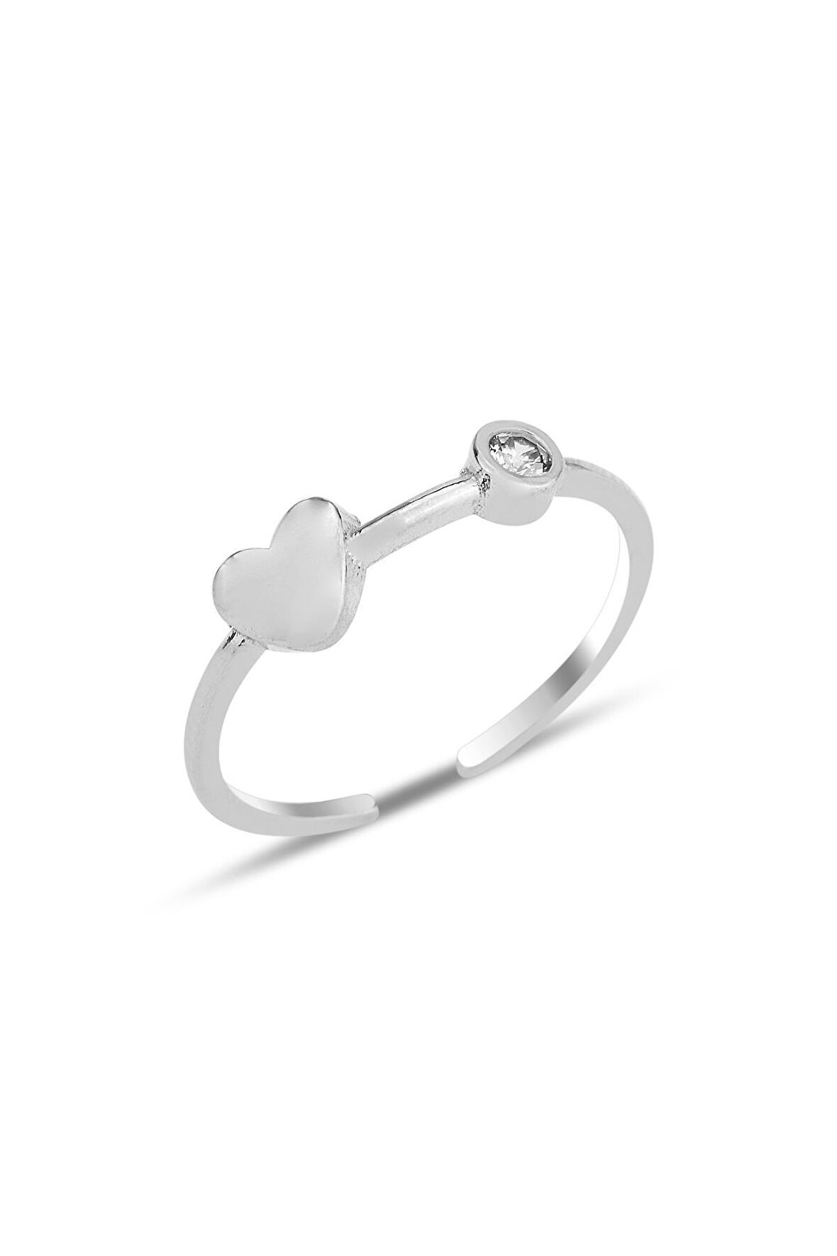 Gümüş rodyumlu kalp ve zirkon tek taşlı alttan ayarlanabilir yüzük SGTL12244RODAJ