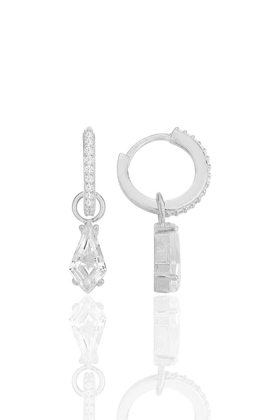Gümüş rodyumlu kristal kesim zirkon taşlı halka küpe SGTL12255RODAJ