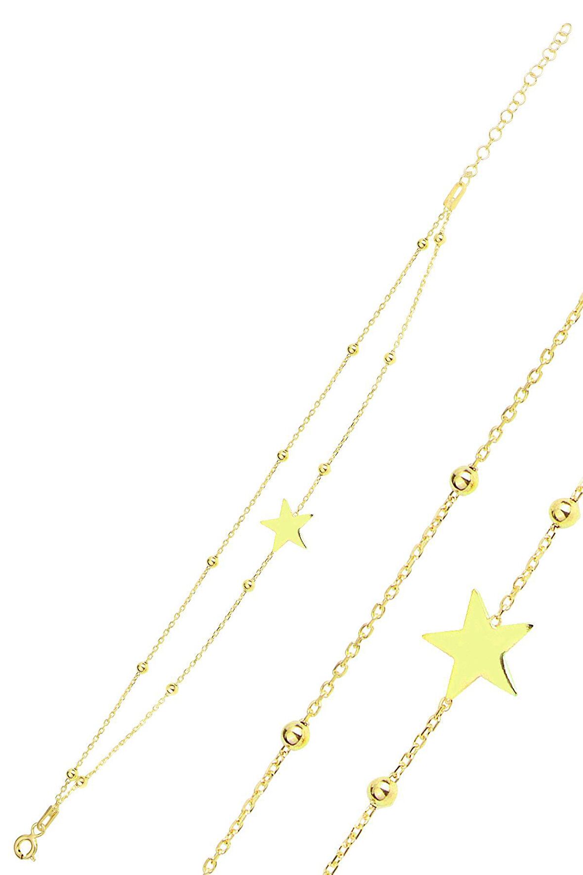 Gümüş altın yaldızlı top top çift zincirli yıldız bileklik SGTL12277GOLD