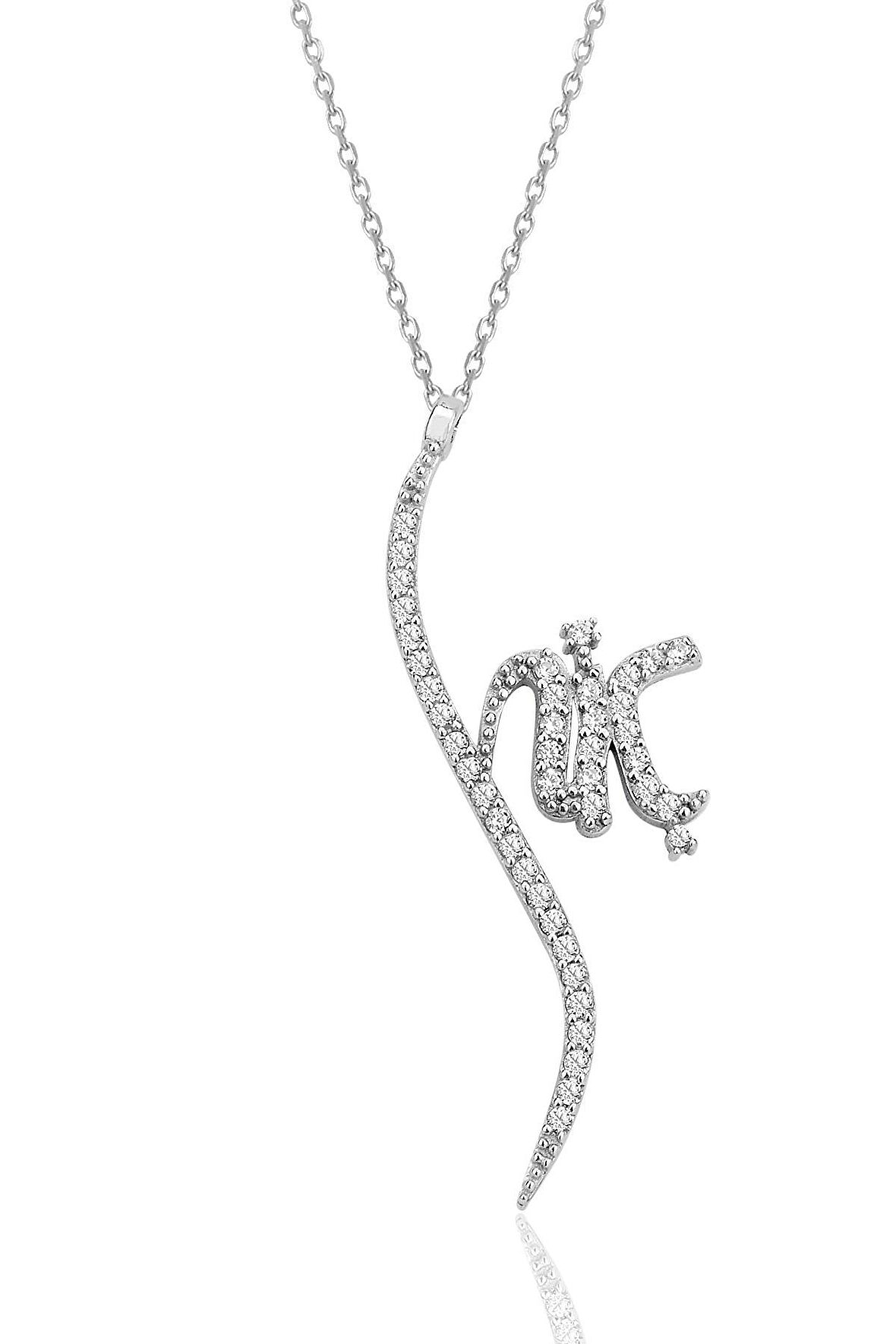 Gümüş rodyumlu zirkon taşlı HİÇ yazılı kolye SGTL12281RODAJ