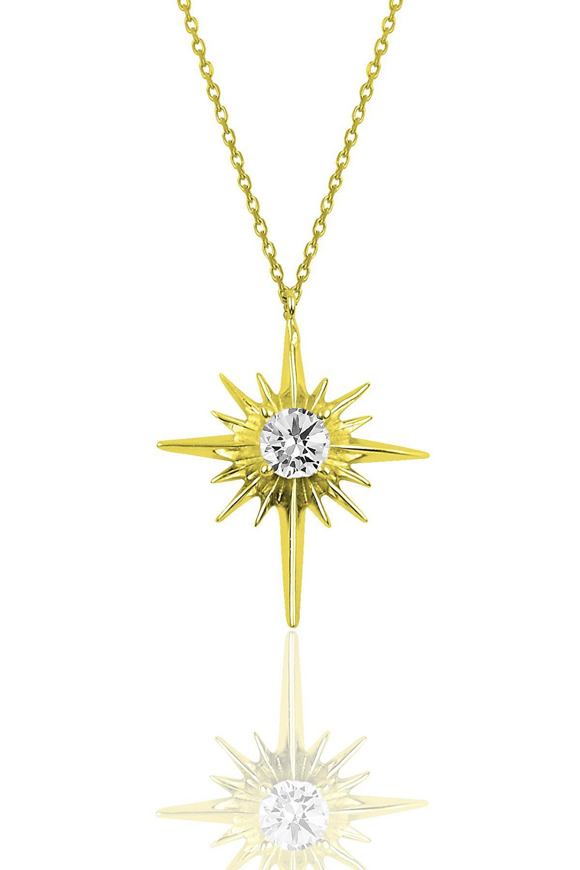 Gümüş zirkon taşlı altın yaldızlı kutup yıldızı kolye SGTL12285GOLD