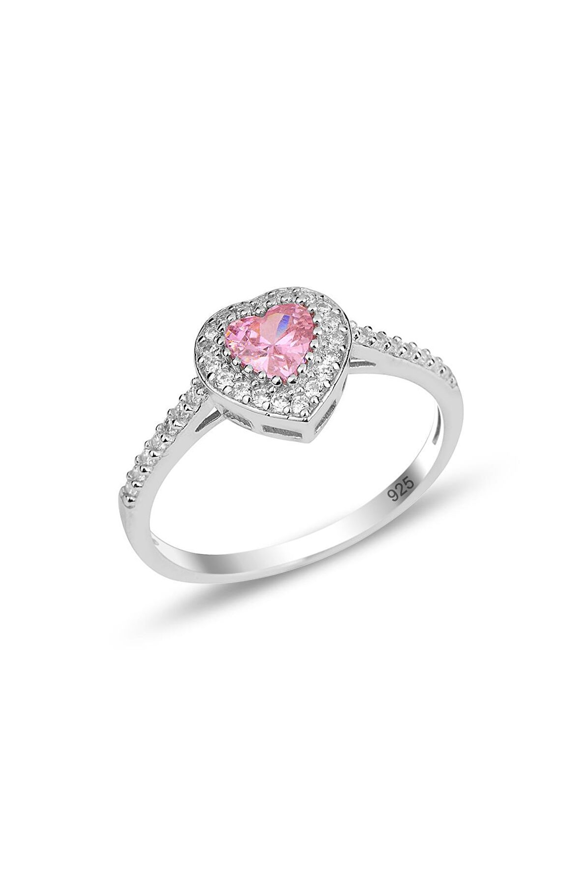 Işıklı kutuda Gümüş Rodyumlu Pırlanta Modeli zirkon Taşlı Kalp Yüzük SGTL12297PEMBE