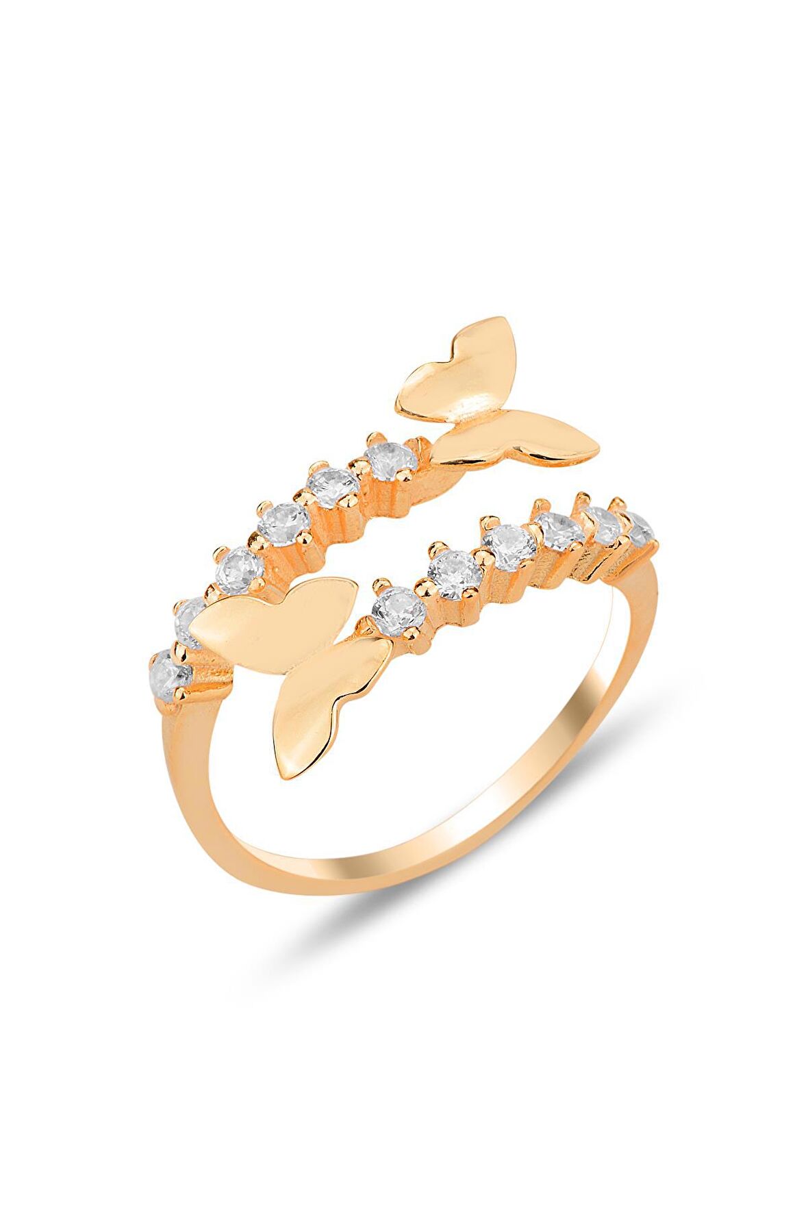 Gümüş rose zirkon taşlı üstten ayarlanabilir uçuşan kelebekler yüzük SGTL12304ROSE