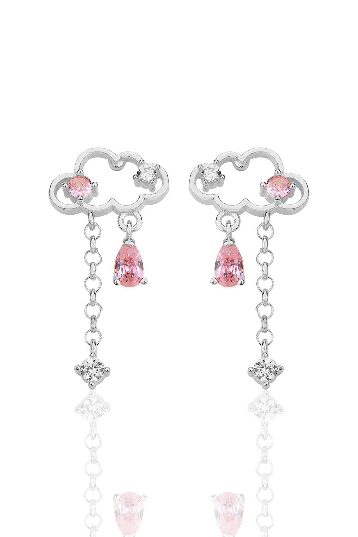 Gümüş rodyumlu pembe zirkon taşlı bulut küpe SGTL12347RODAJ