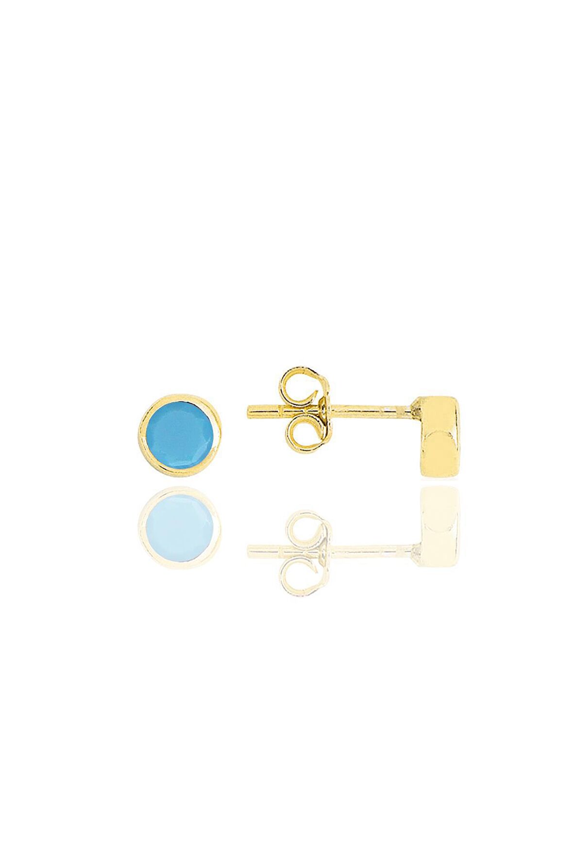 Gümüş altın yaldızlı turkuaz taşlı sıvama modeli küpe SGTL12378GOLD