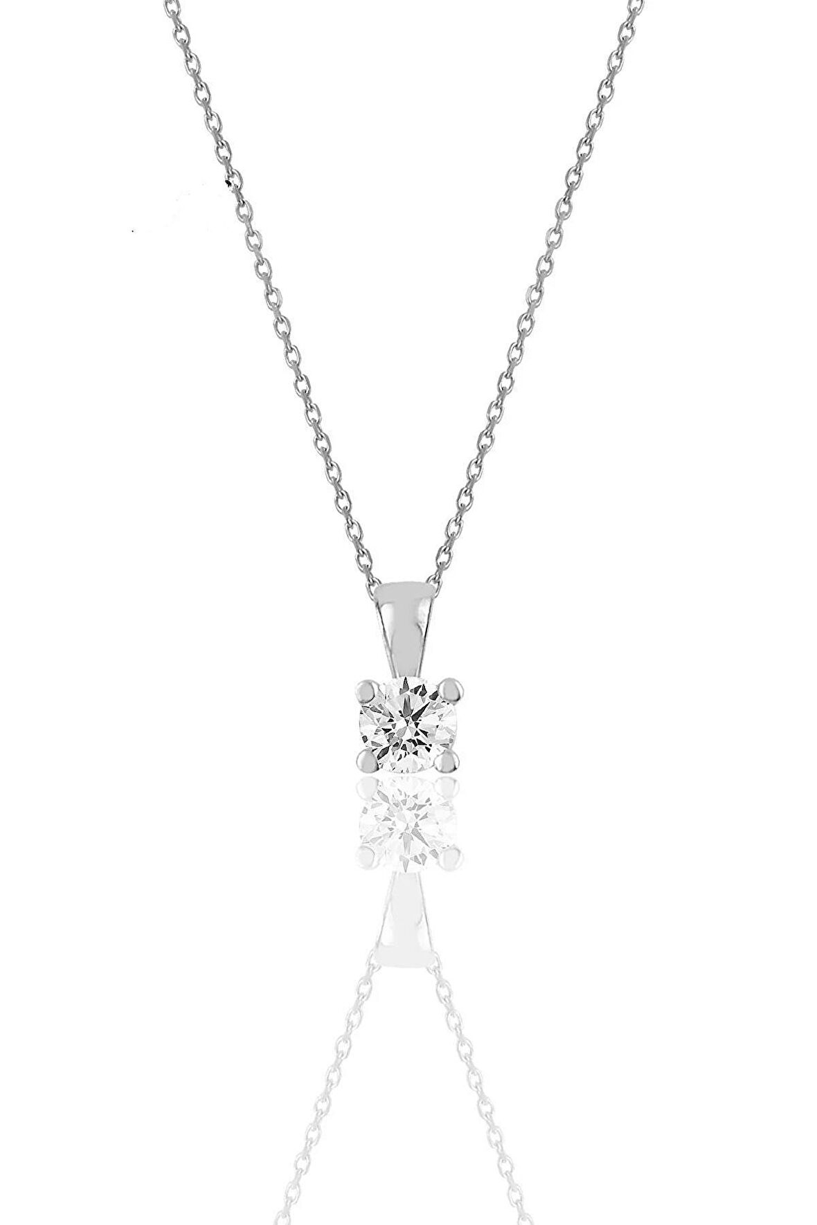 Gümüş rodyumlu pırlanta modeli zirkon tektaş kolye SGTL12381RODAJ