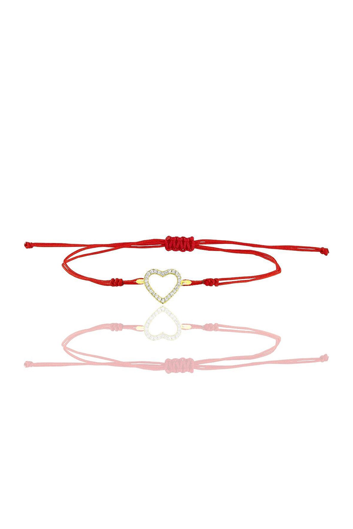 Gümüş altın yaldızlı zirkon taşlı kırmızı ipli kalp bileklik SGTL12411GOLD