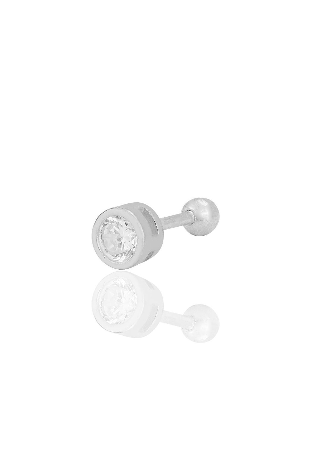 Gümüş rodyumlu zirkon tek taş 5 mm Tragus helix Piercing küpe SGTL12420RODAJ