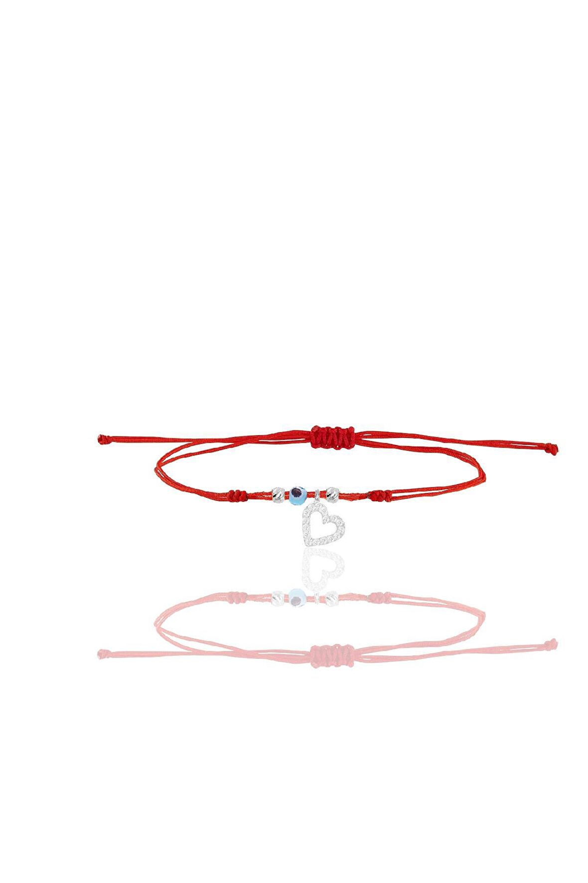 Gümüş rodyumlu zirkon taşlı nazarlı içi boş kalp ipli şans bileklik SGTL12448RODAJ