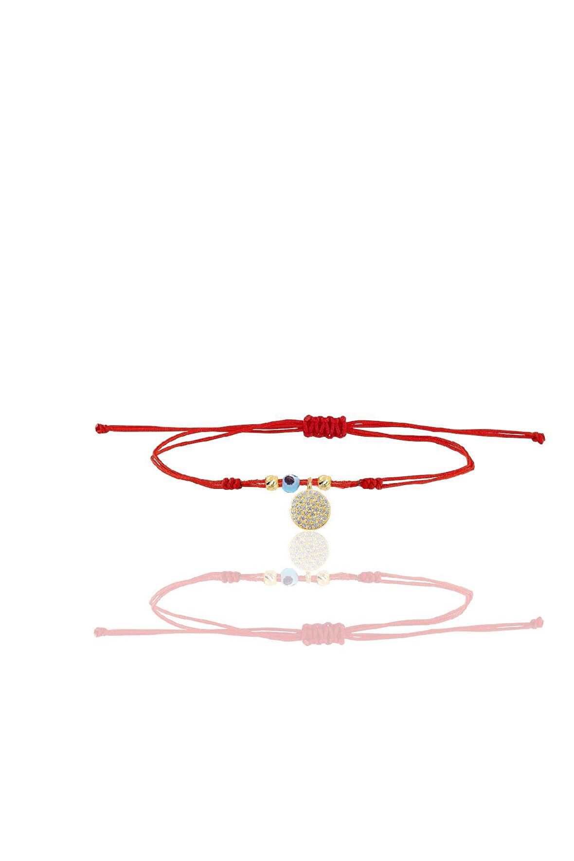 Gümüş altın yaldızlı zirkon taşlı nazarlı yuvarlak ipli şans bileklik SGTL12487GOLD