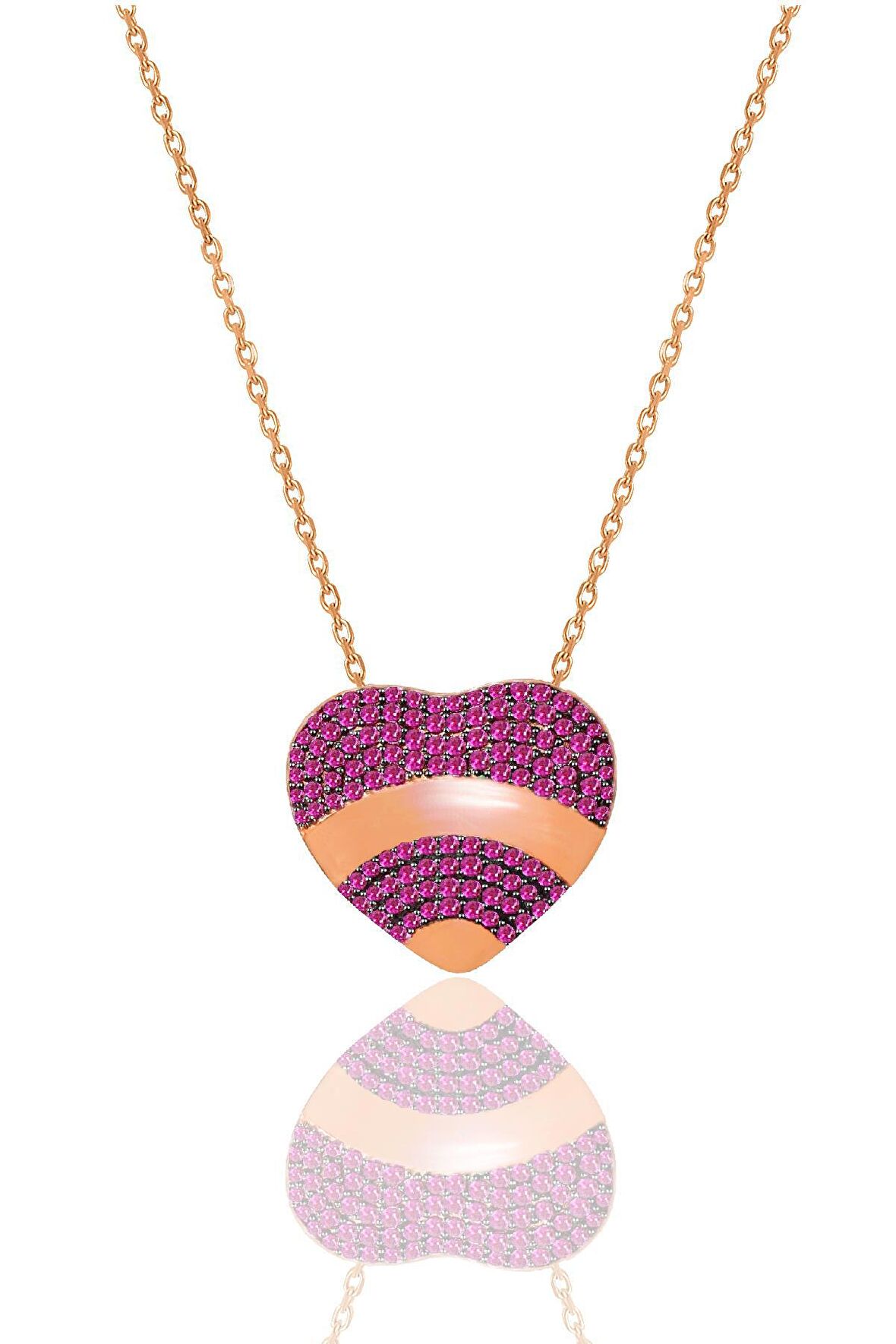 Gümüş rose fuşya taşlı özel tasarım kalbimdeki sır kolye  SGTL12492FUSYA