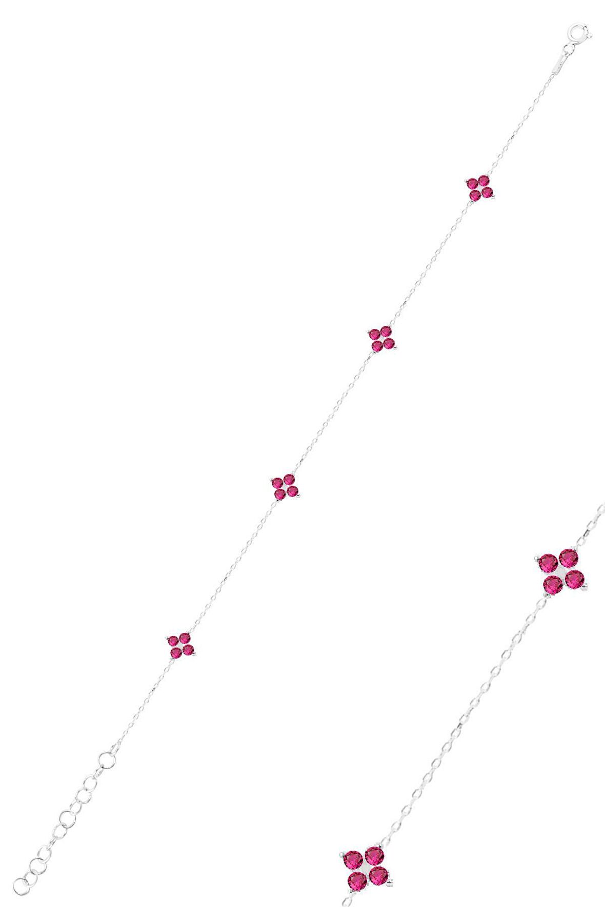 Gümüş rodyumlu fuşya taşlı yonca bileklik SGTL12502RODAJ