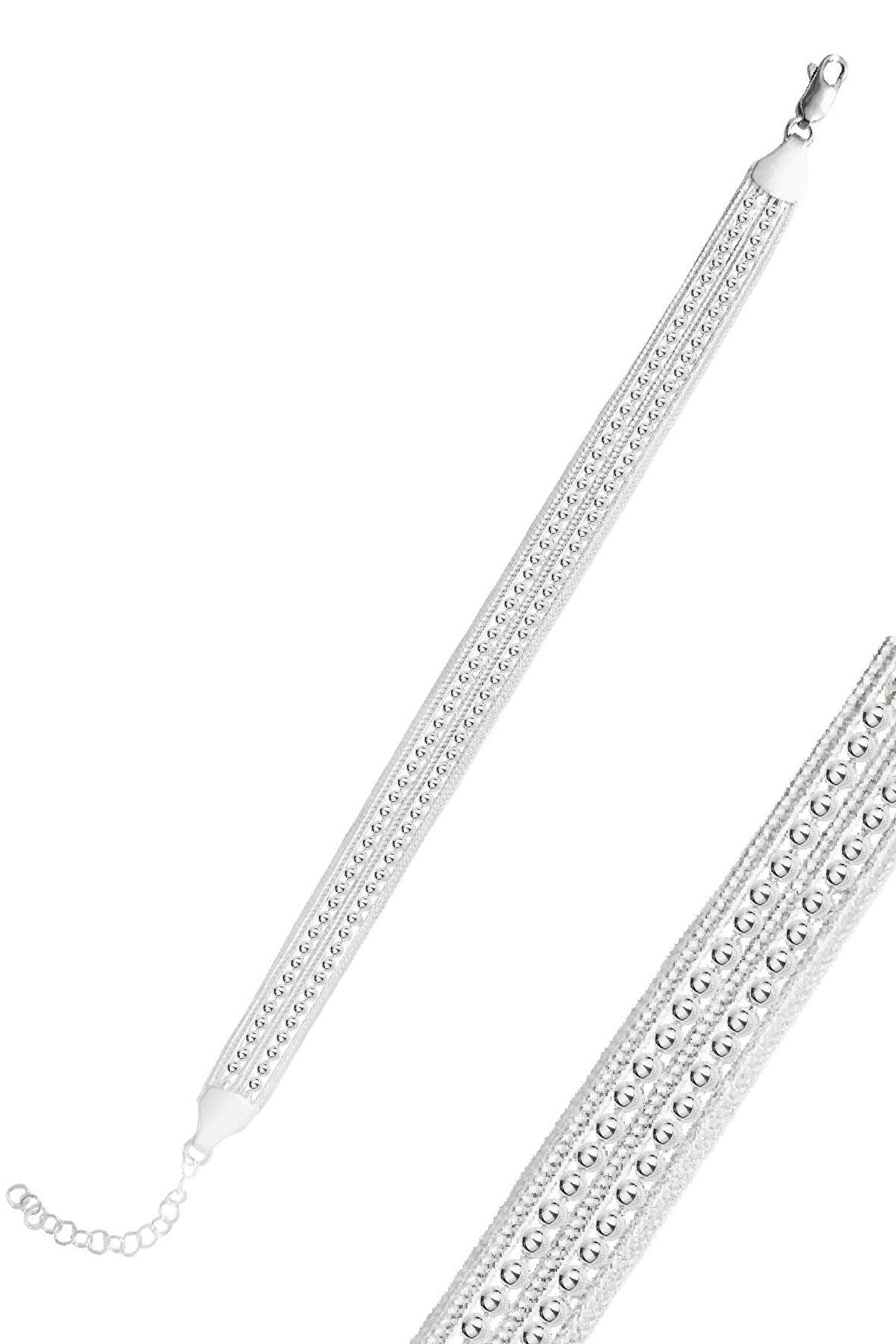 Gümüş 5 sıra toplu midyat hasırı bileklik SGTL12504GUMUS