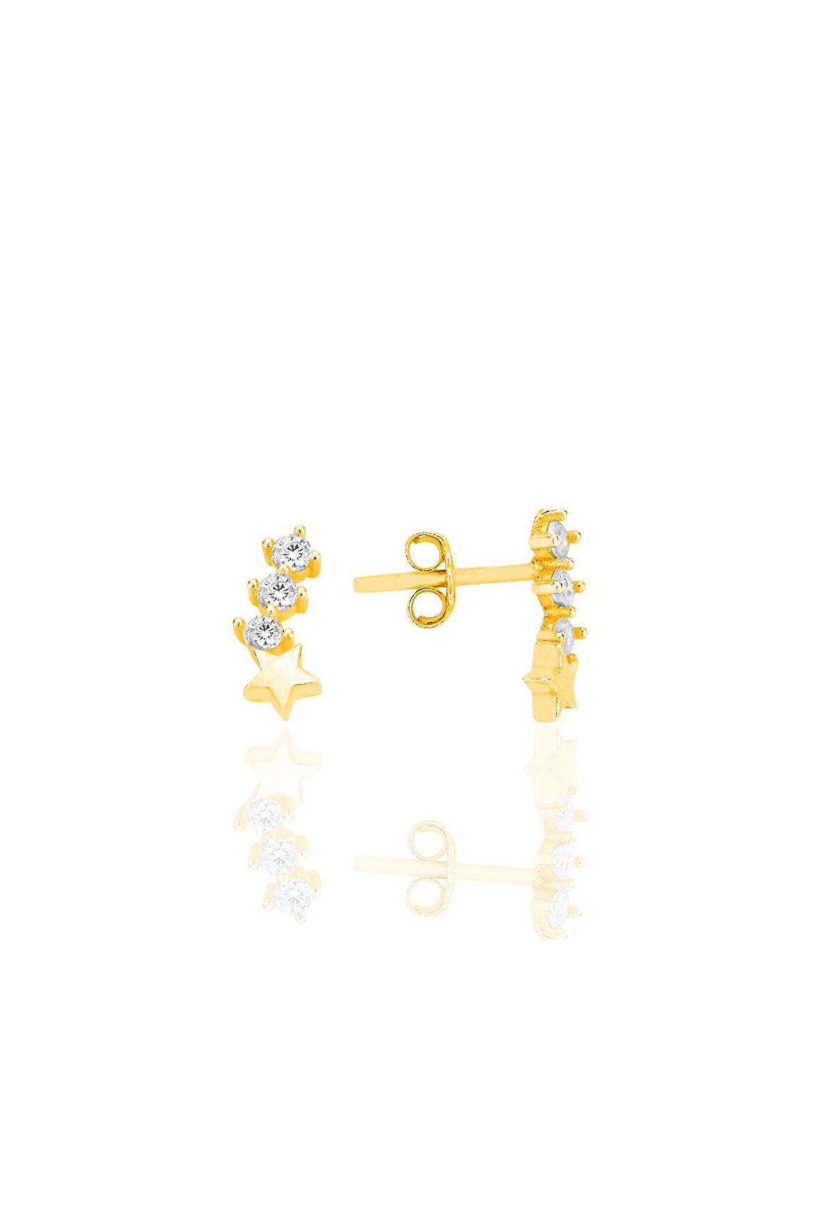 Gümüş altın yaldızlı zirkon taşlı kuyruklu yıldız küpe SGTL12551GOLD