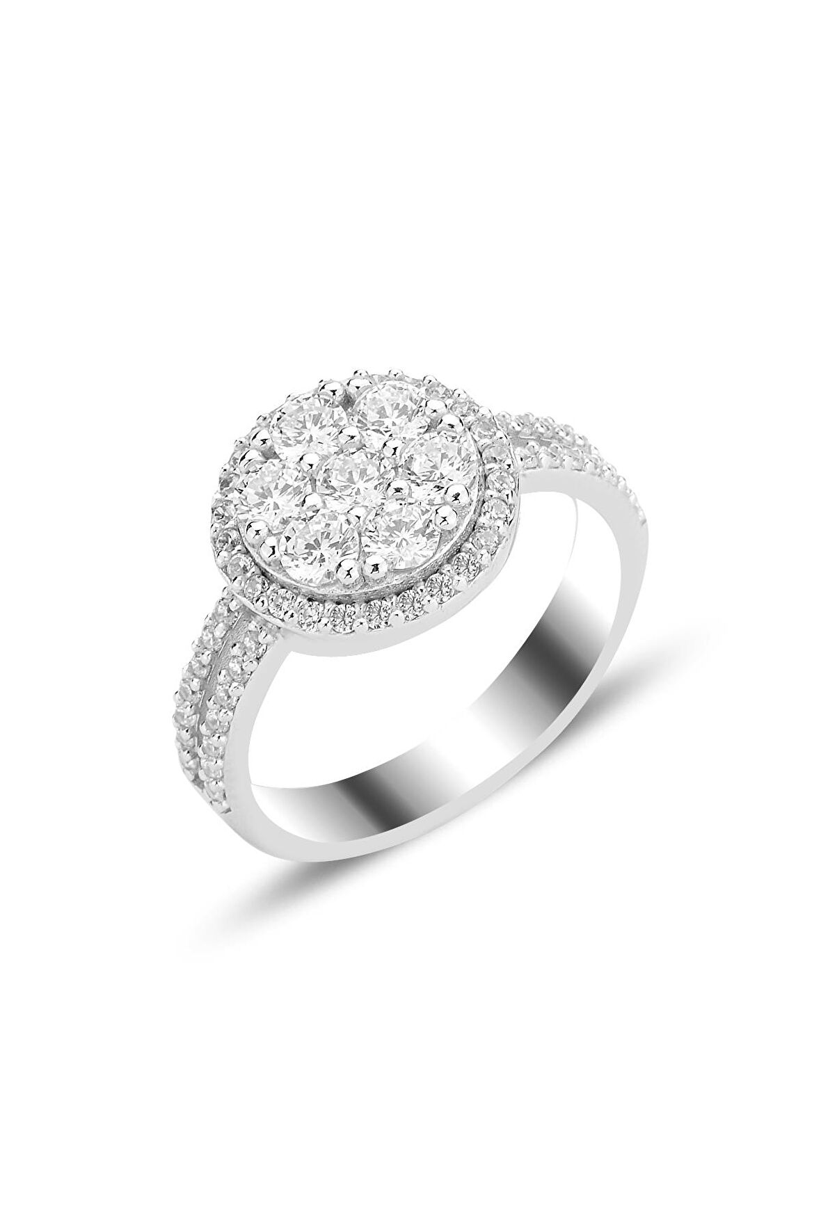 Gümüş rodyumlu zirkon taşlı pırlanta montür tasarım yüzük 