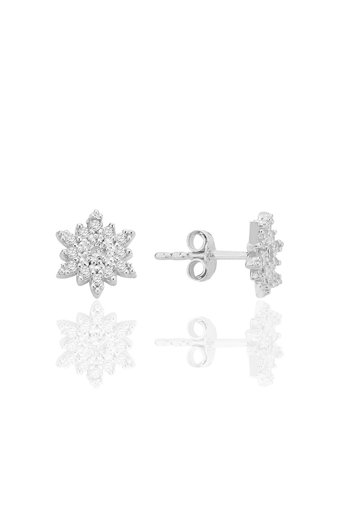 Gümüş rodyumlu zirkon taşlı mini kar tanesi küpe SGTL12588RODAJ