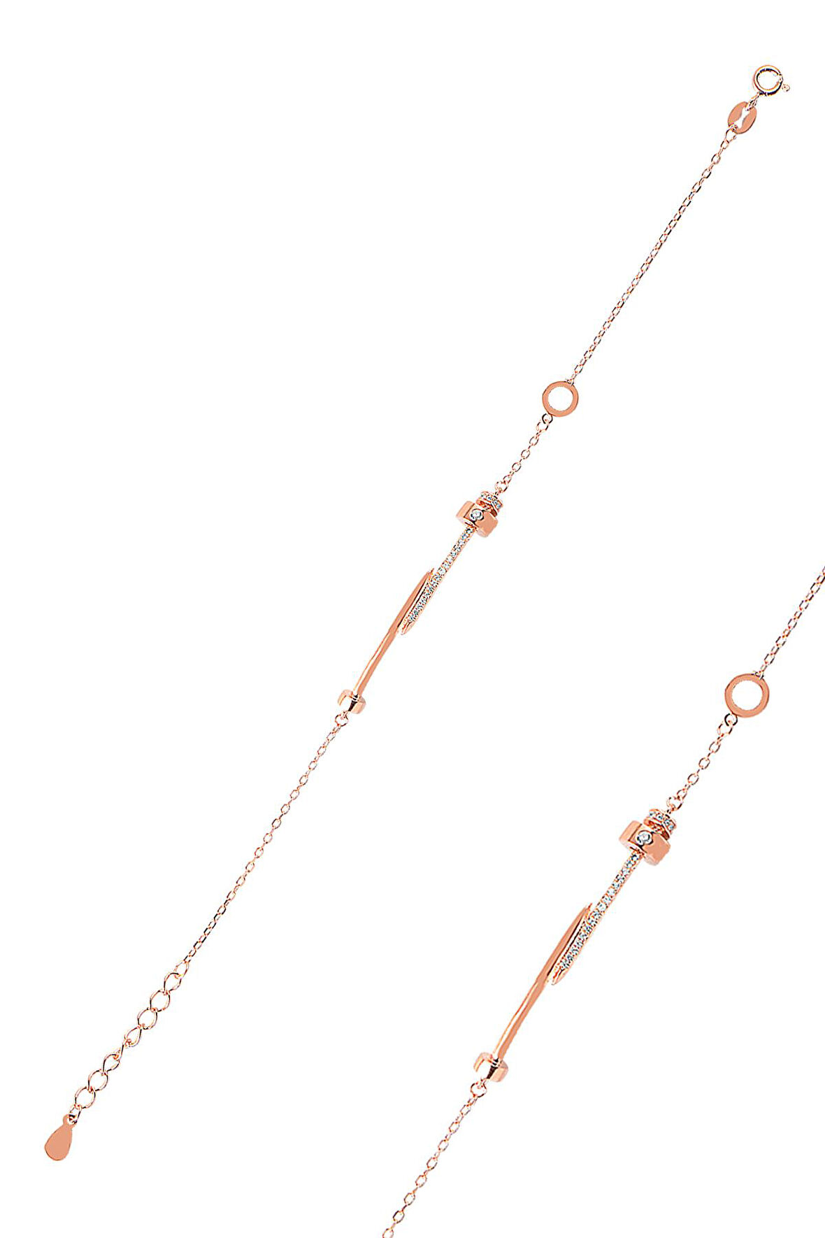 Gümüş rose zirkon taşlı stil çivi bileklik SGTL12628ROSE