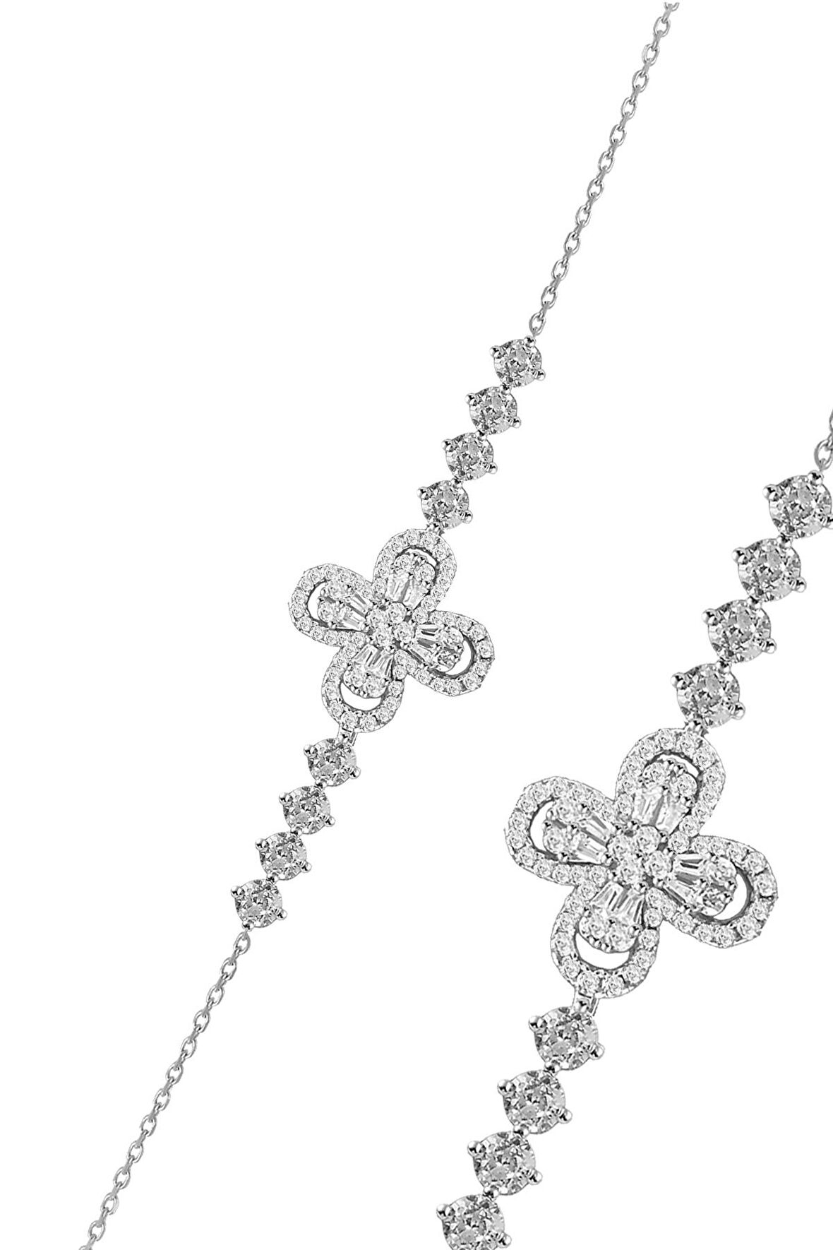 Gümüş rodyumlu baget taşlı şans parıltısı yonca bileklik SGTL12633RODAJ