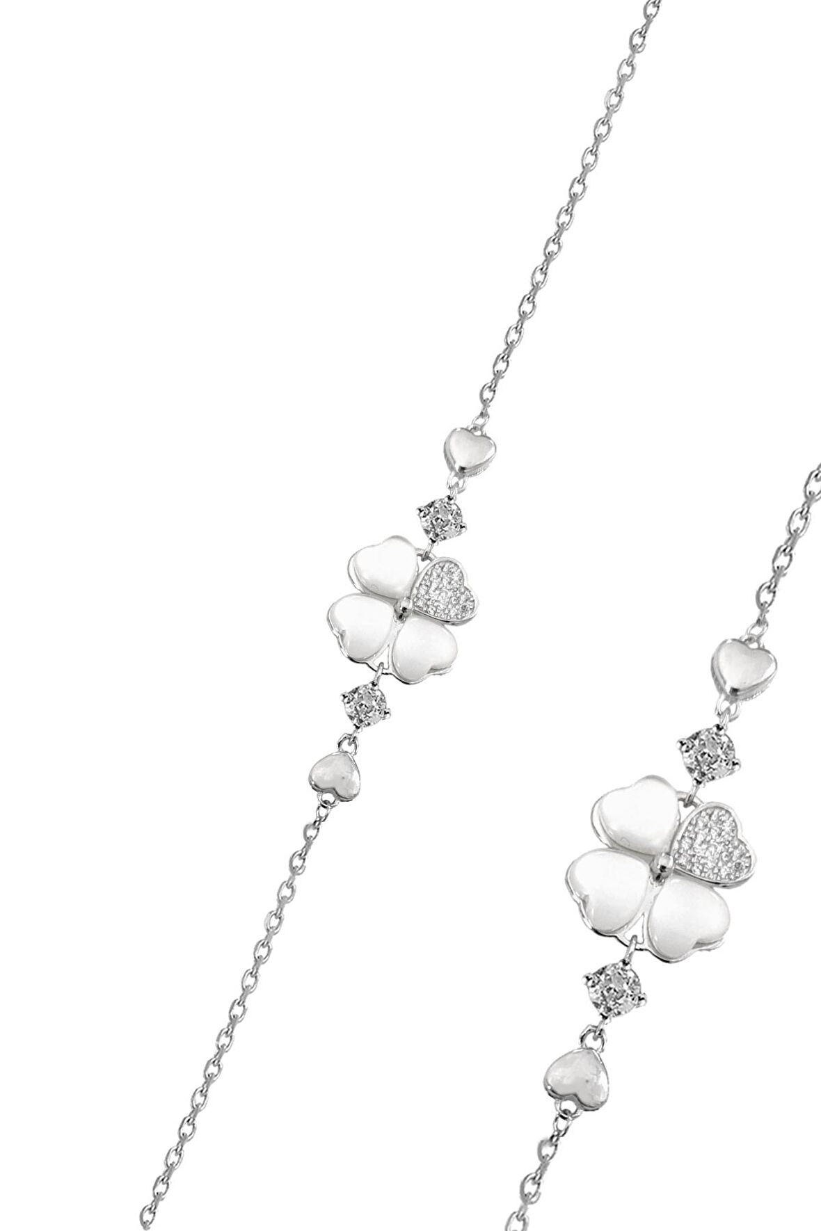 Gümüş rodyumlu sedef ve zirkon taşlı göz alıcı ışıltısı ile yonca bileklik SGTL12635RODAJ