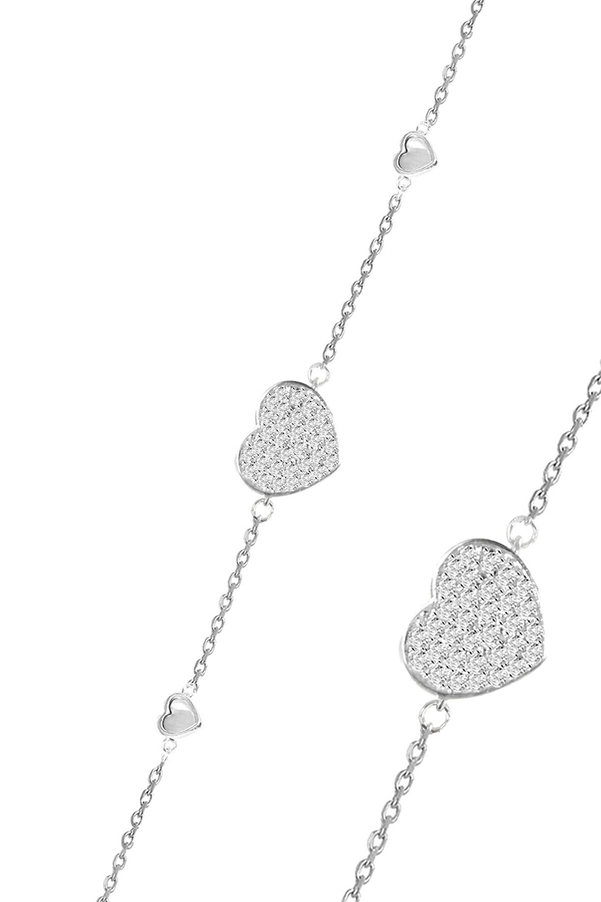 Gümüş rodyumlu zirkon taşlı kenar kalpler beyaz mineli kalp bileklik SGTL12636RODAJ