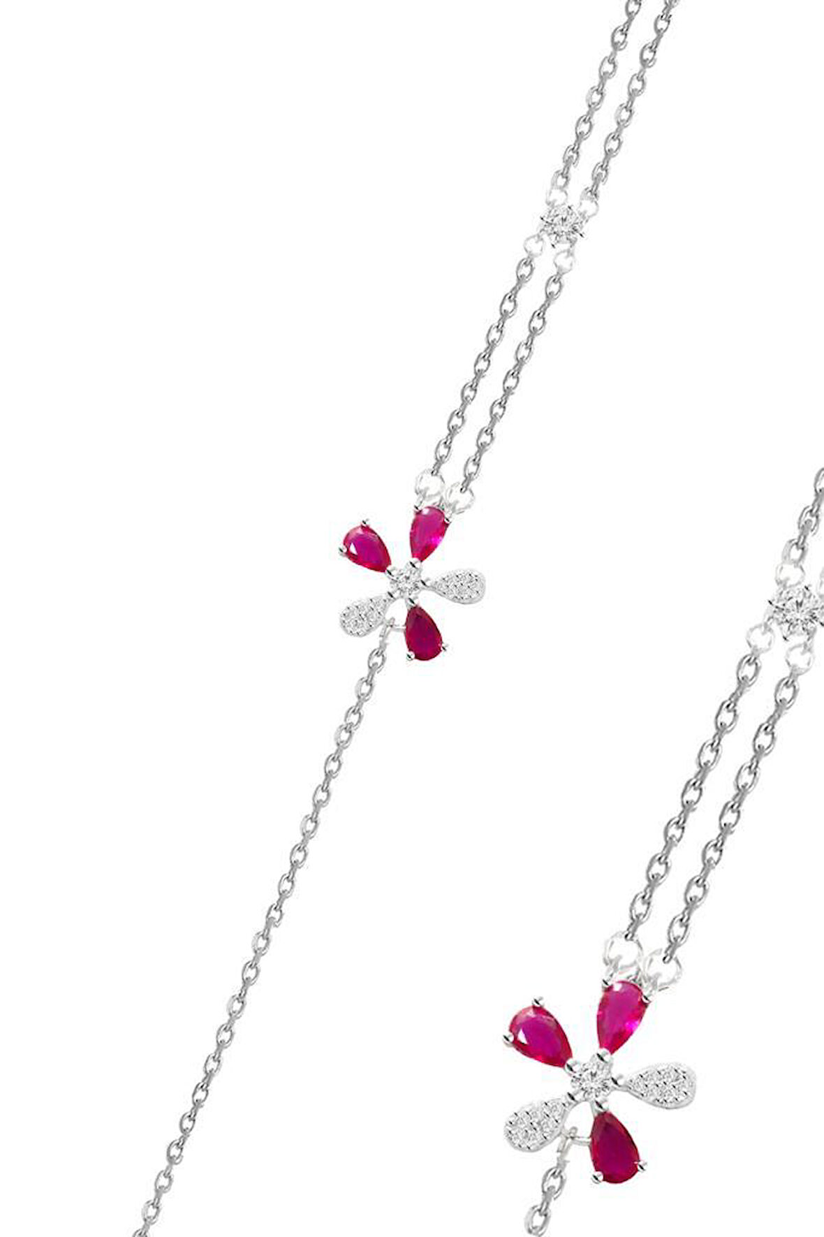 Gümüş rodyumlu kök yakut ve zirkon taşlı  parıltılı çiçek bileklik SGTL12641FUSYA