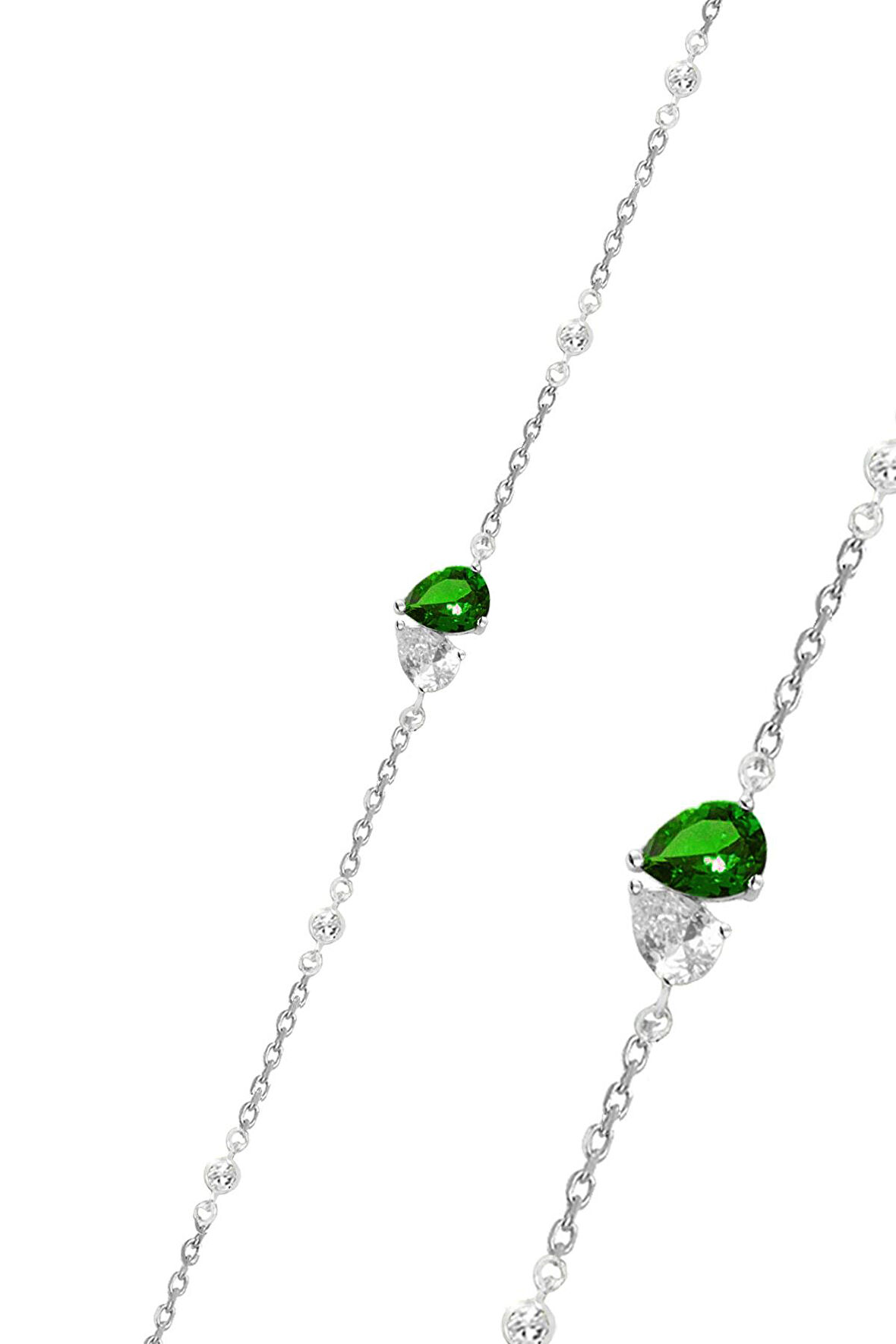 Gümüş rodyumlu yeşil zirkon taşlı göksel su damlası bileklik SGTL12644YESIL