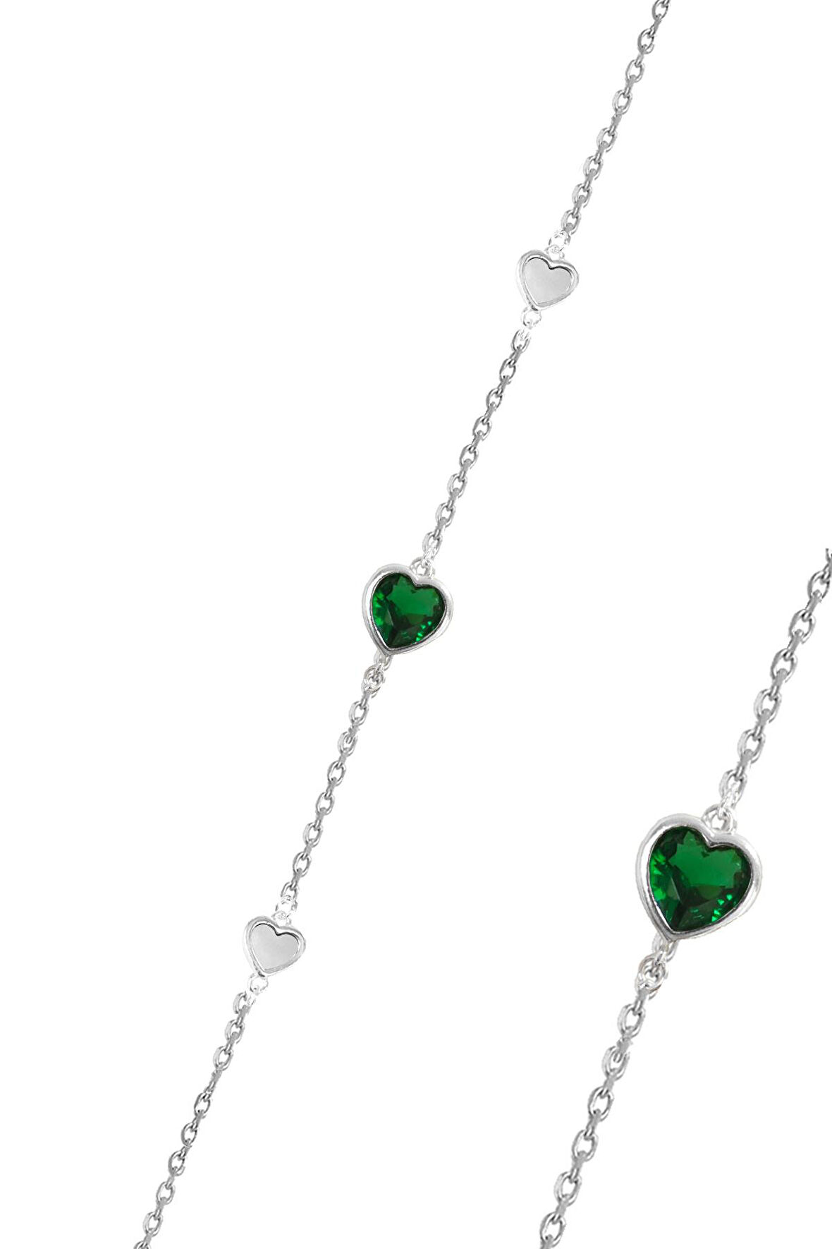 Gümüş kök zümrüt, sedef ve zirkon taşlı kalp tutkusu kadın bileklik SGTL12653YESIL