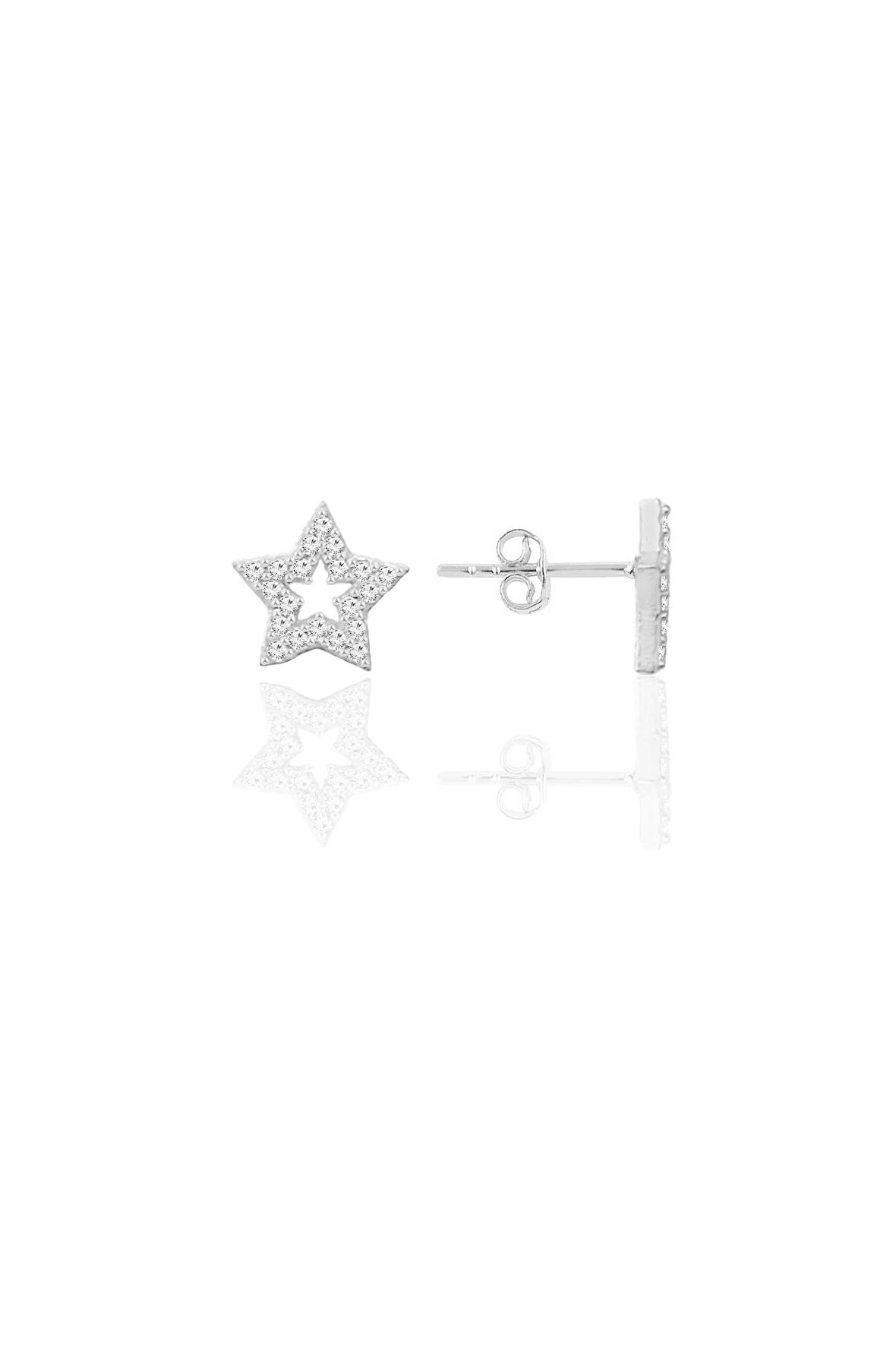 Gümüş rodyumlu zirkon taşlı yıldız küpe SGTL12659RODAJ