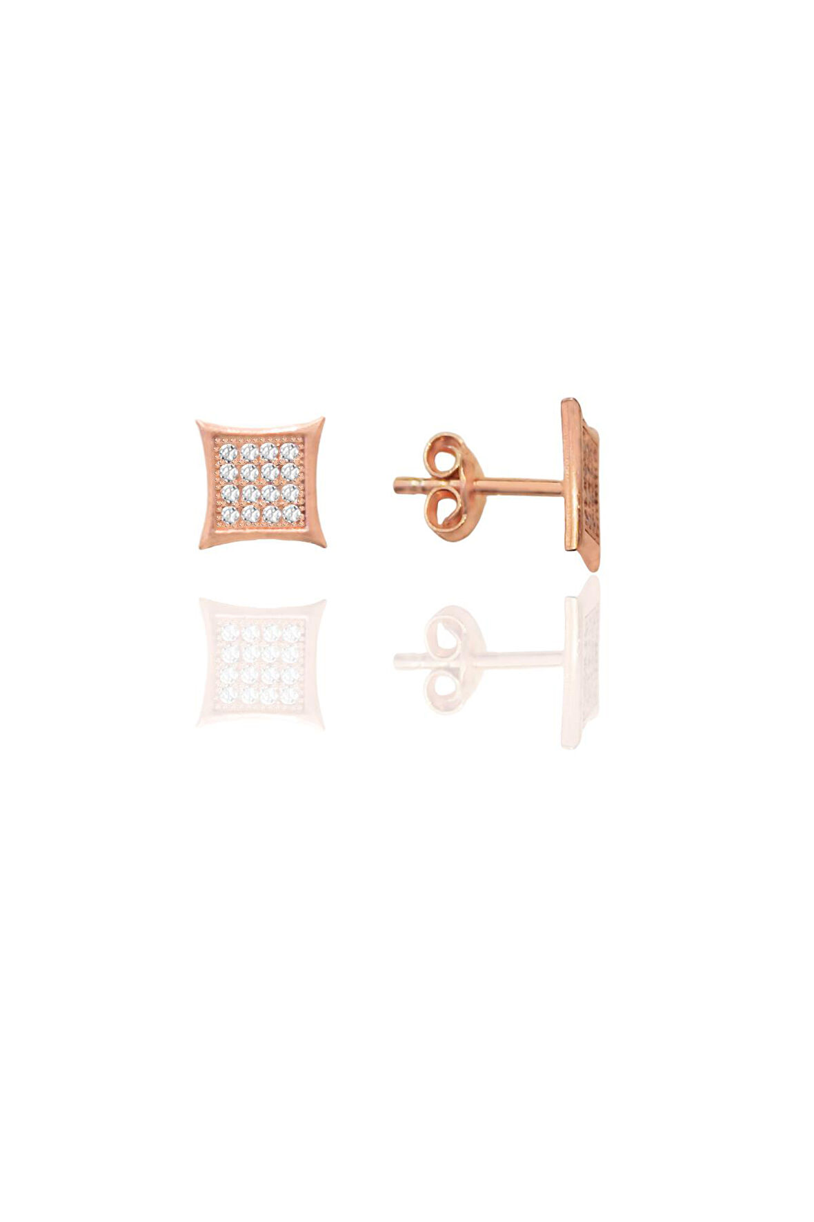 Gümüş rose zirkon taşlı şık kare kadın küpe SGTL12661ROSE