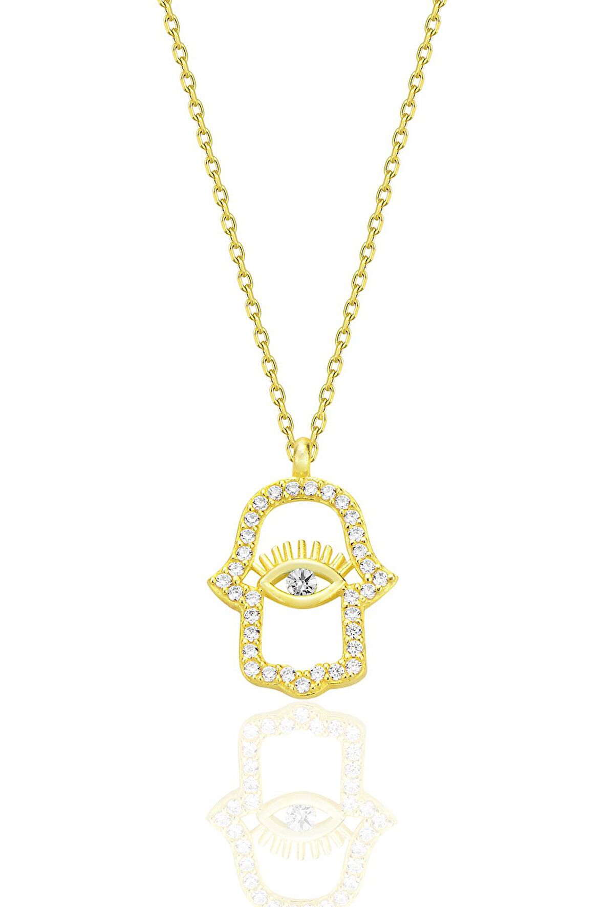 Gümüş altın yaldızlı zirkon taşlı koruyucu hamsa el kolye SGTL12670GOLD