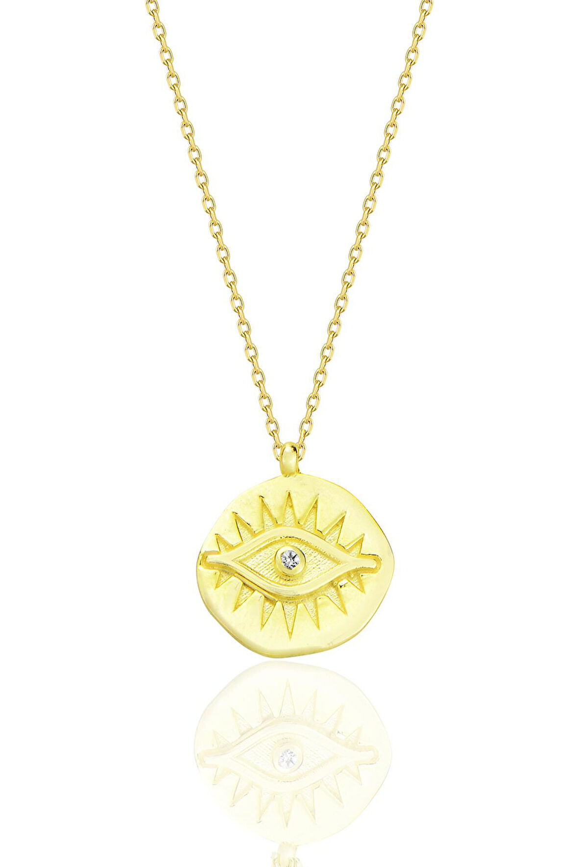 Gümüş altın yaldızlı zirkon taşlı kadim göz kolye SGTL12671BEYAZ