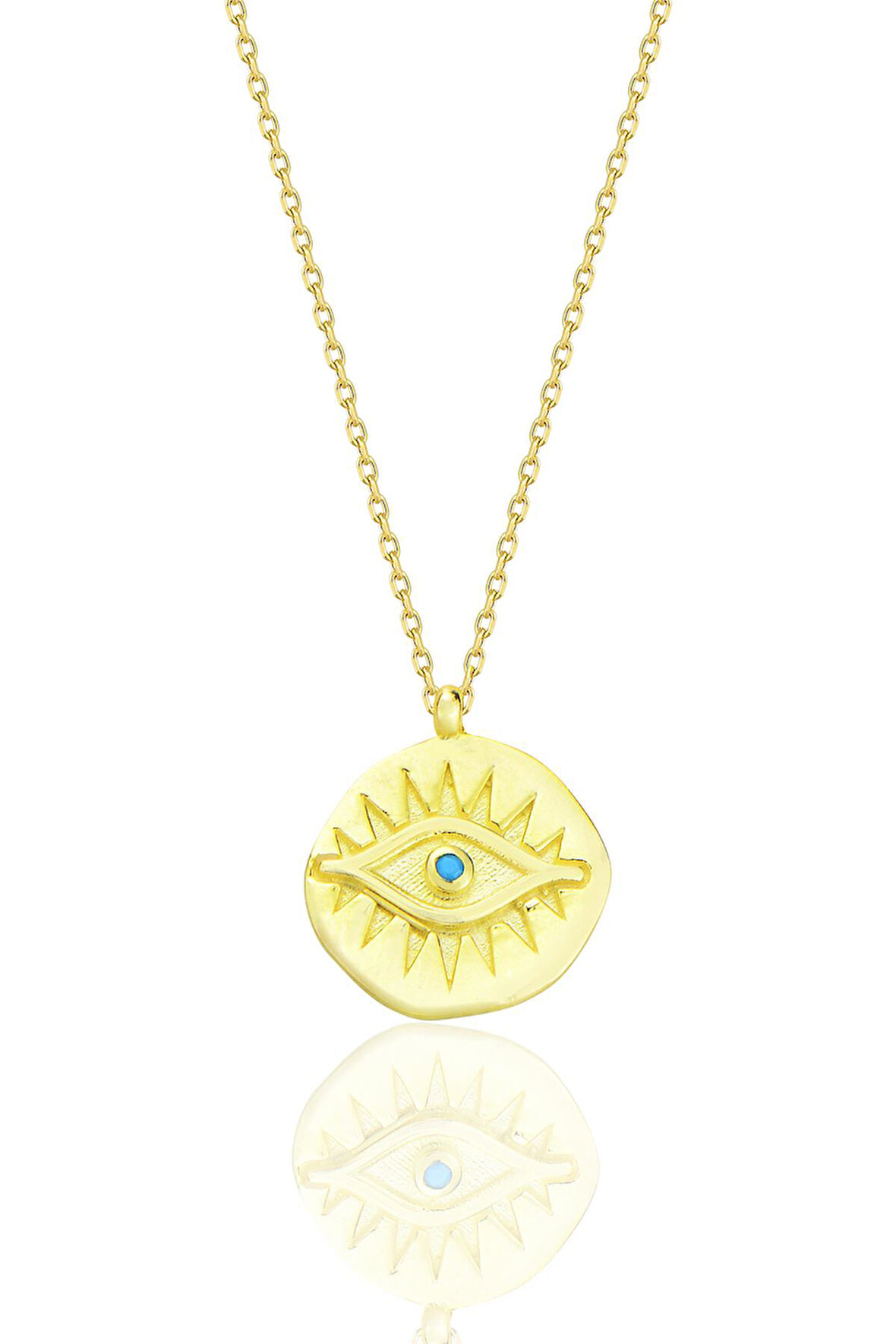 Gümüş altın yaldızlı turkuaz taşlı kadim göz kolye SGTL12671MAVI