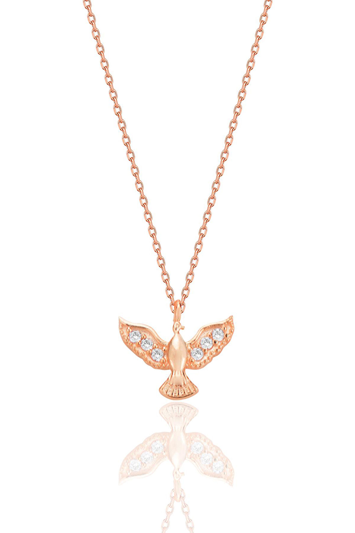 Gümüş rose zirkon taşlı anka kuşu kolye SGTL12680ROSE