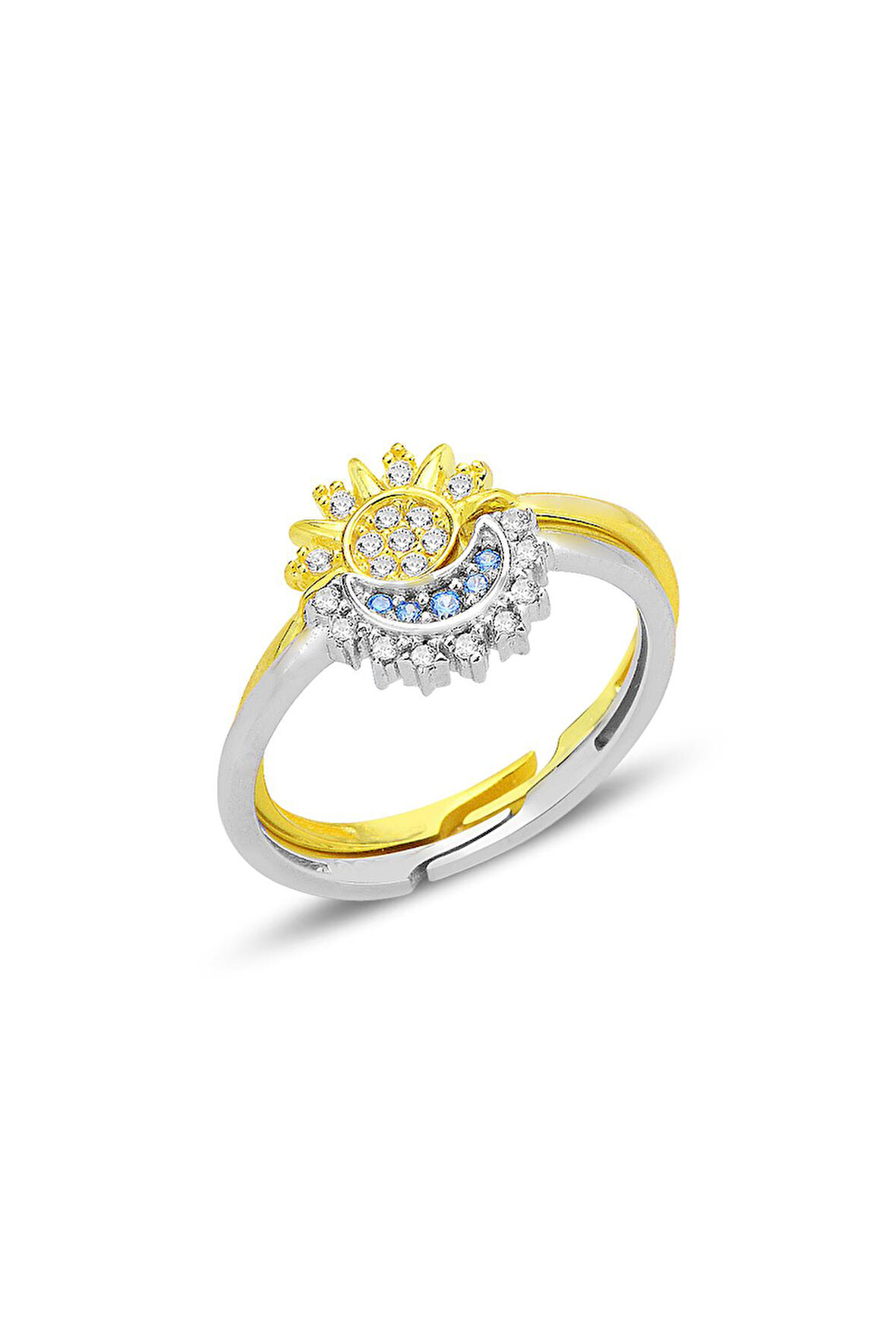 Gümüş akuamarin ve zirkon taşlı gece gündüz ayarlamalı yüzük  SGTL12686GOLD