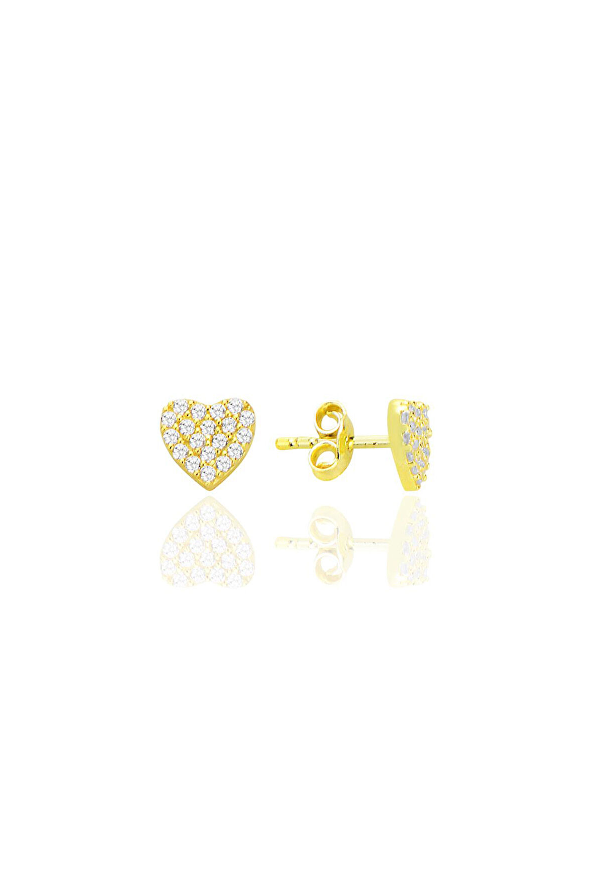 Gümüş altın yaldızlı zirkon taşlı kalp küpe SGTL12709GOLD