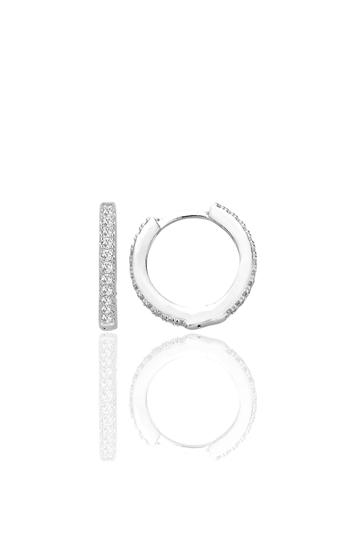Gümüş rodyumlu zirkon taşlı 14 mm tamtur halka küpe SGTL12713RODAJ