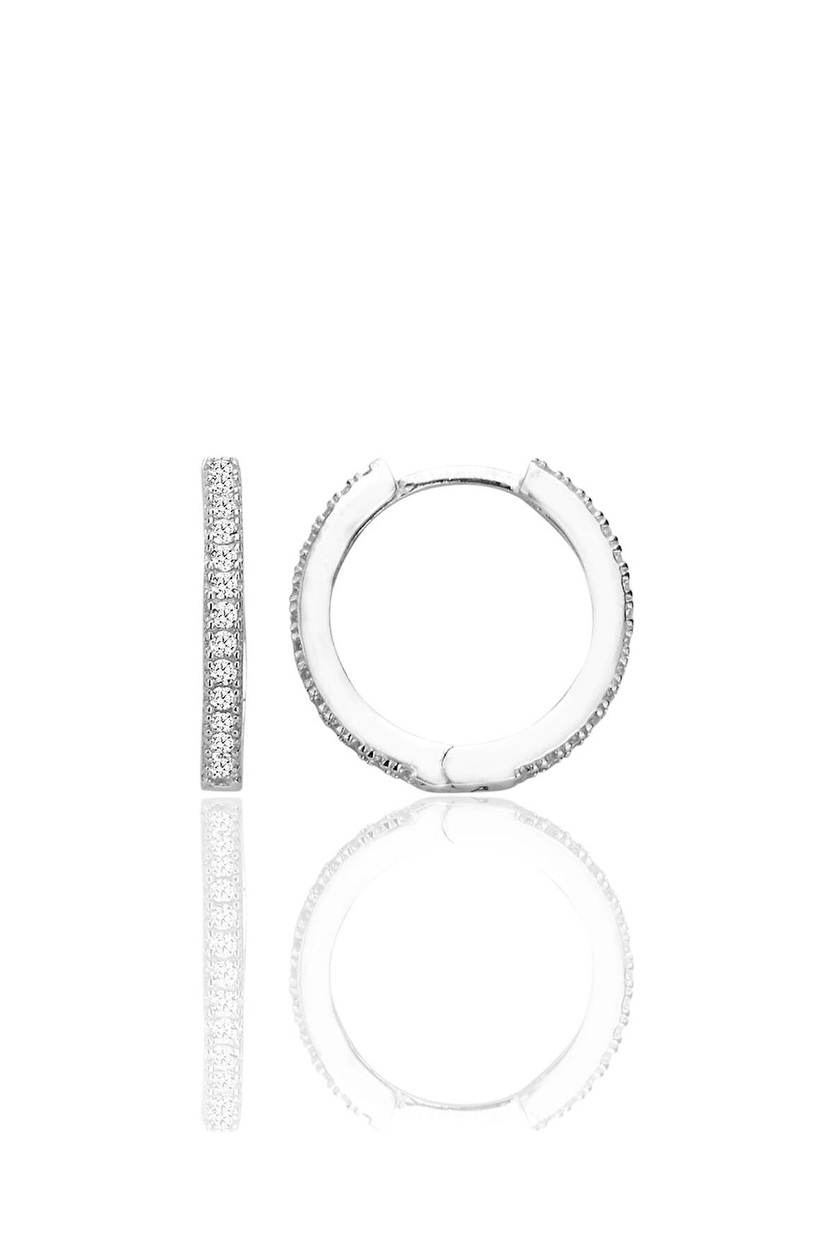 Gümüş rodyumlu zirkon taşlı 16 mm tamtur halka küpe SGTL12714RODAJ