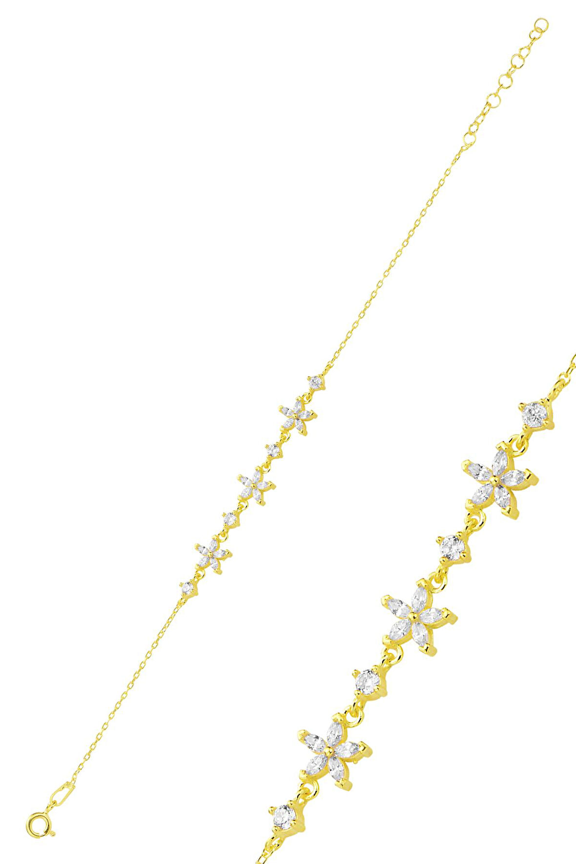 Gümüş altın yaldızlı zirkon taşlı lotus çiçeği bileklik SGTL12718GOLD