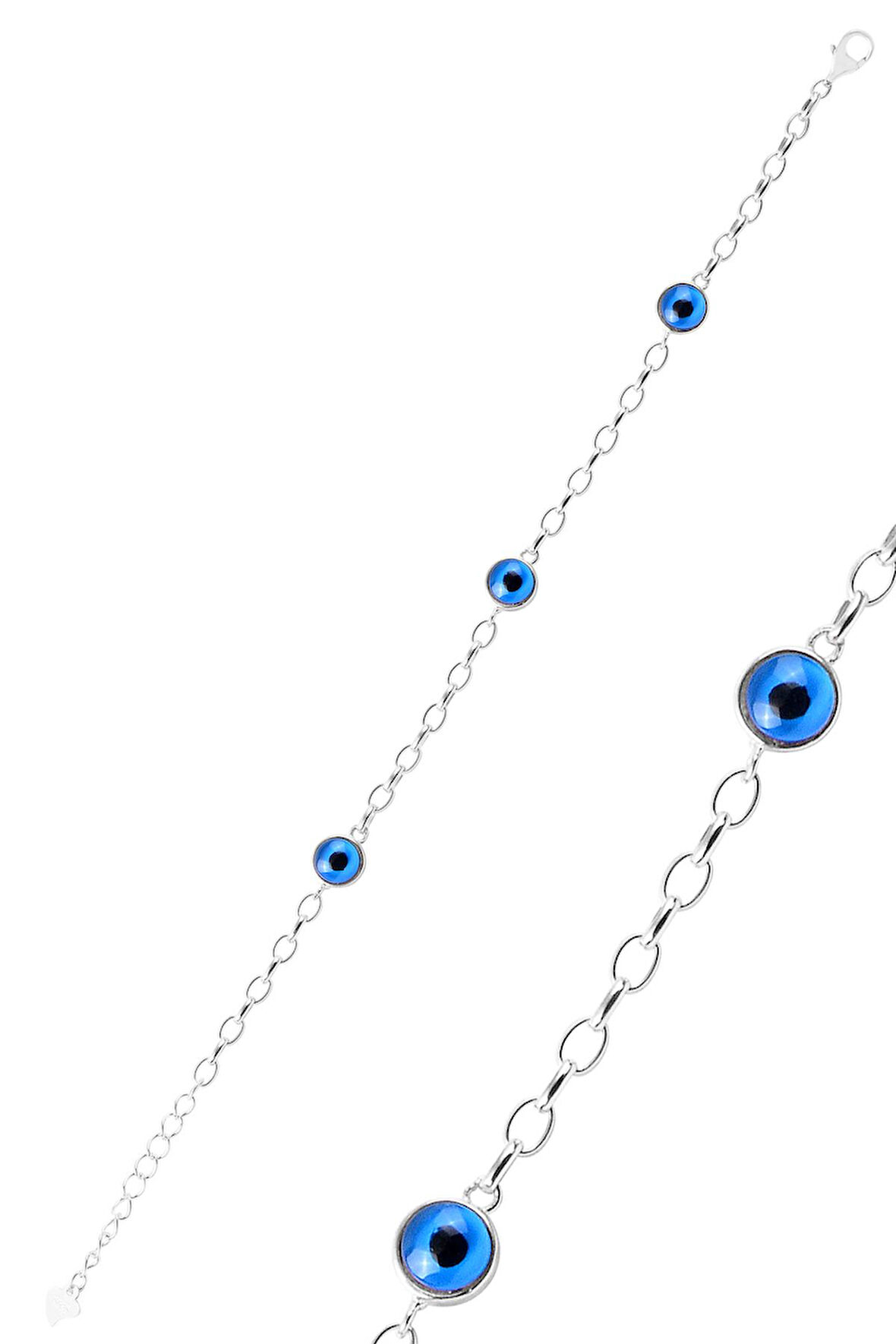 Gümüş rodyumlu çift taraflı 7 mm cam göz nazarlı bileklik SGTL12724RODAJ