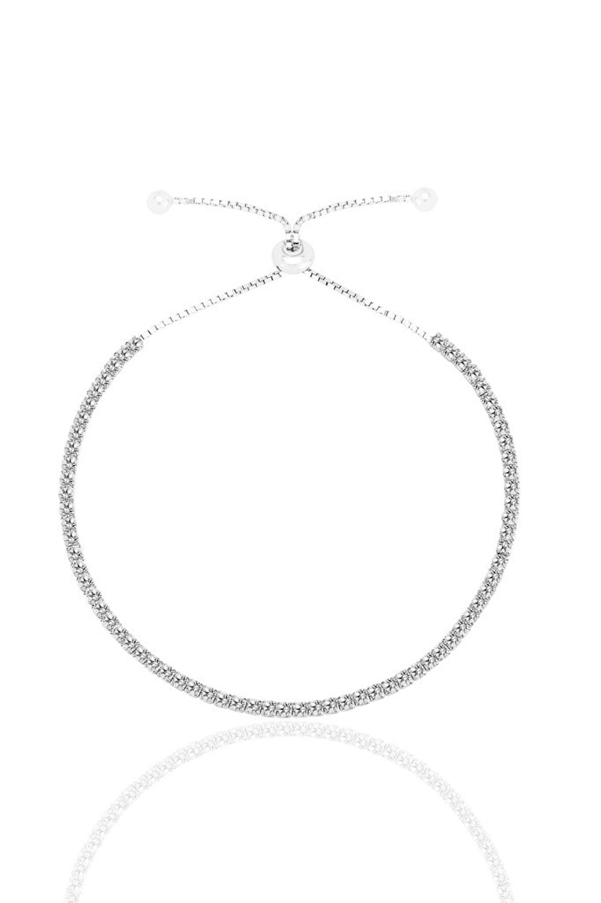 Gümüş rodyumlu zirkon taşlı pırlanta montürlü su yolu asansörlü  bileklik SGTL12731RODAJ