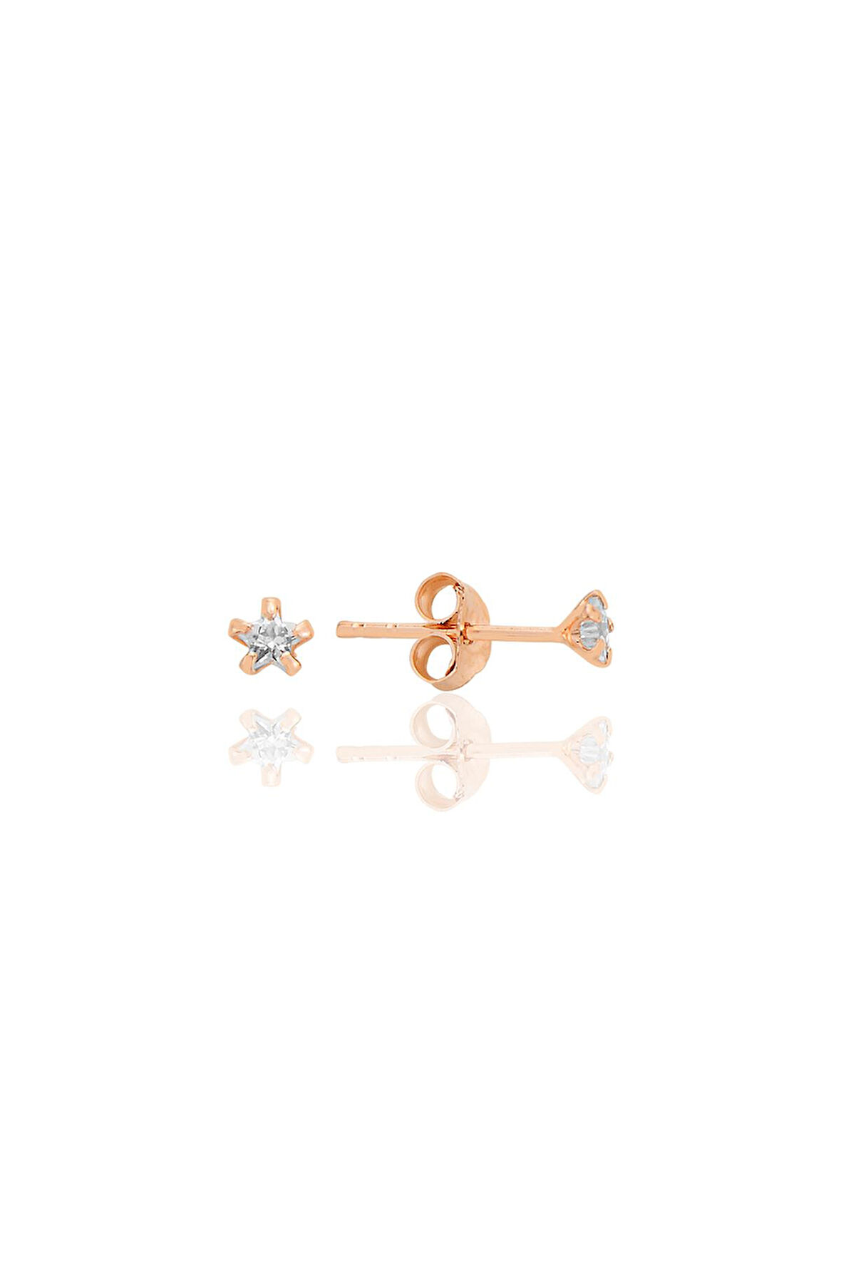 Gümüş zirkon taşlı, rose, yıldız kesim 3 mm tektaş küpe SGTL12735ROSE
