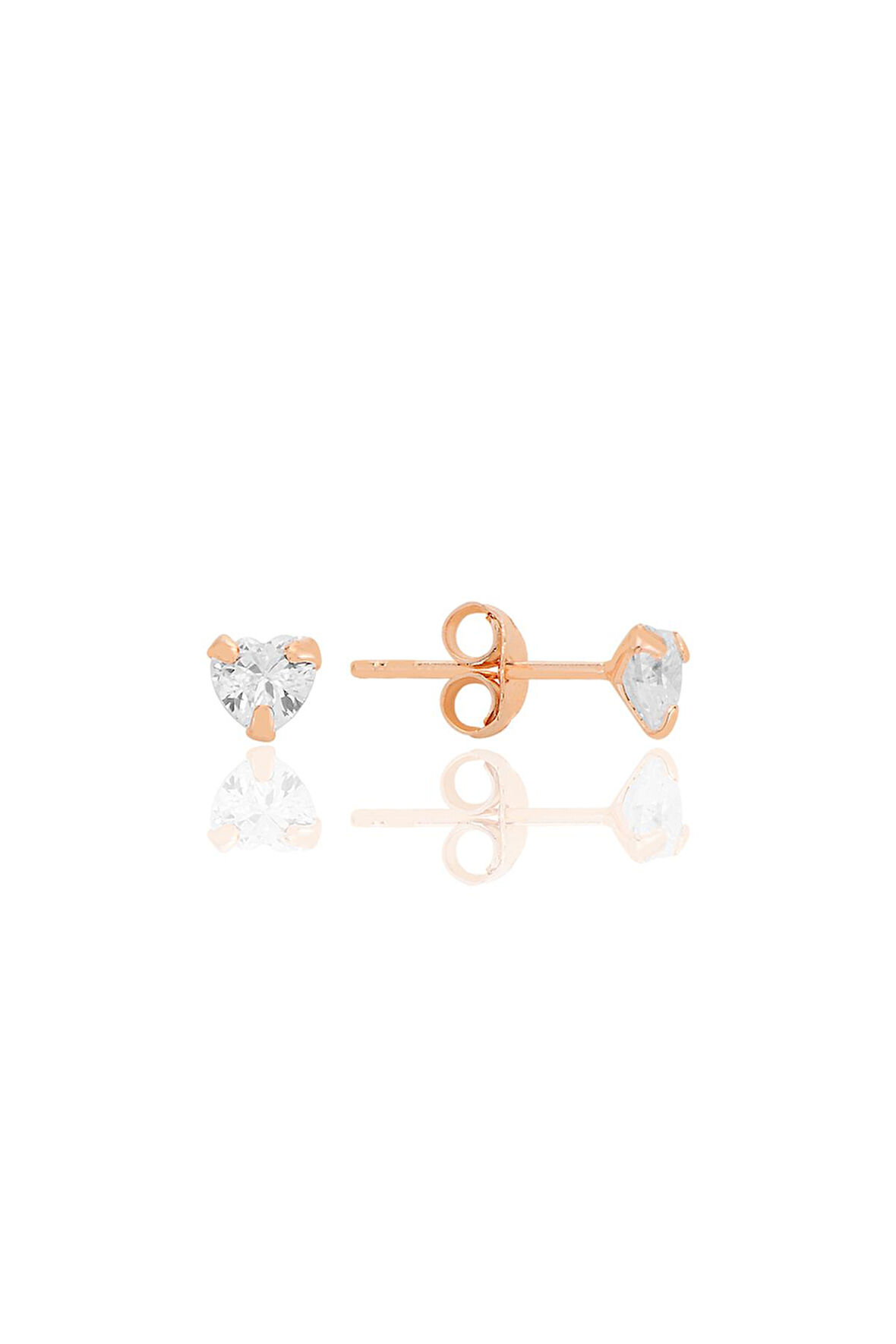 Gümüş zirkon taşlı, rose, kalp kesim 4 mm tektaş küpe SGTL12739ROSE