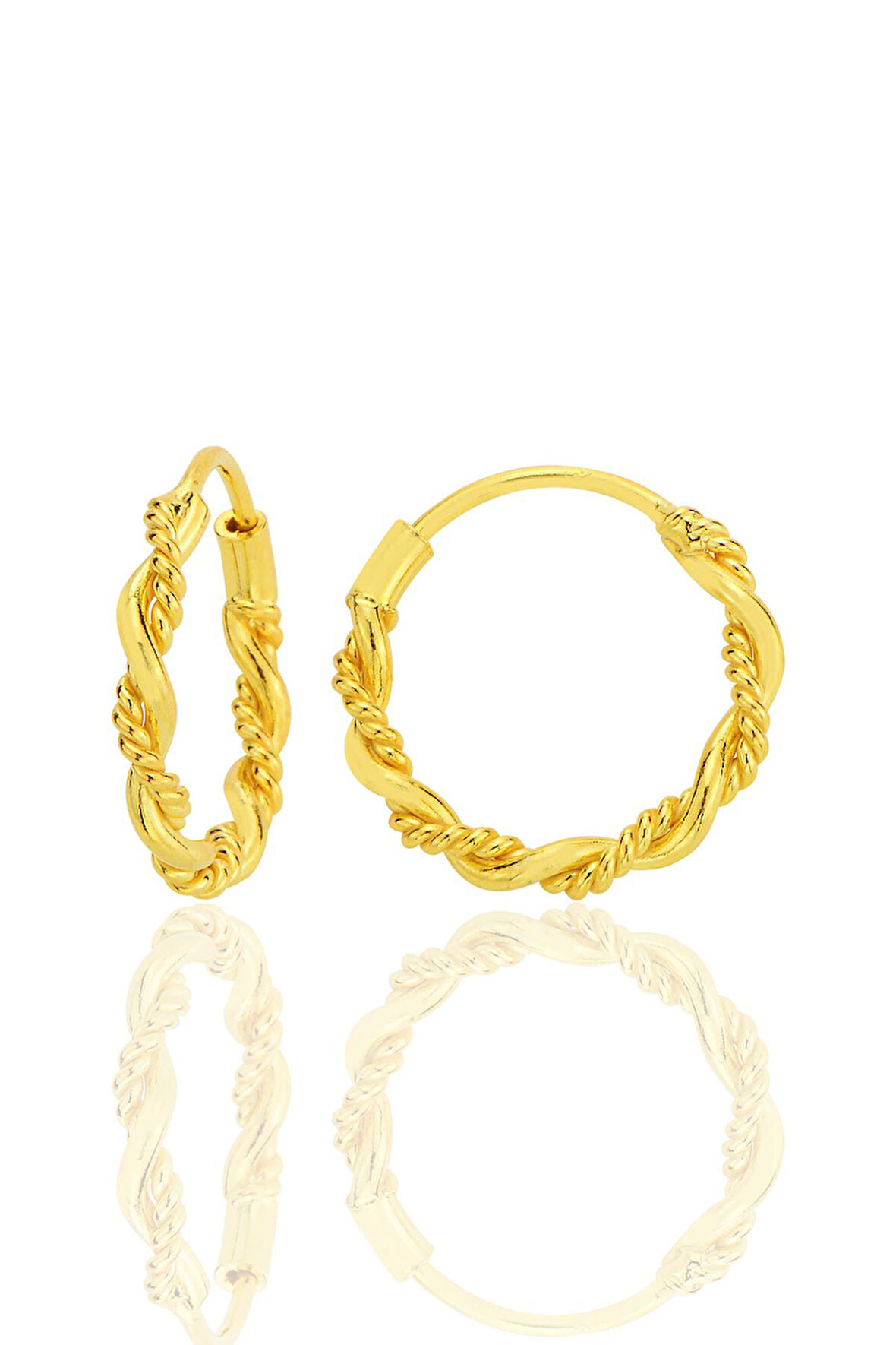 Gümüş altın yaldızlı işlemeli çift burgulu 16 mm halka küpe SGTL12750GOLD