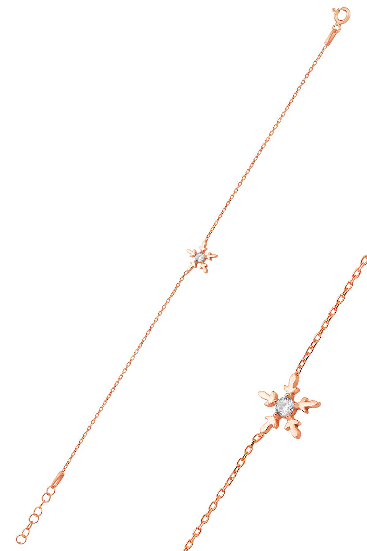 Gümüş rose zirkon tek taşlı buz kristali kar tanesi bileklik SGTL12766ROSE