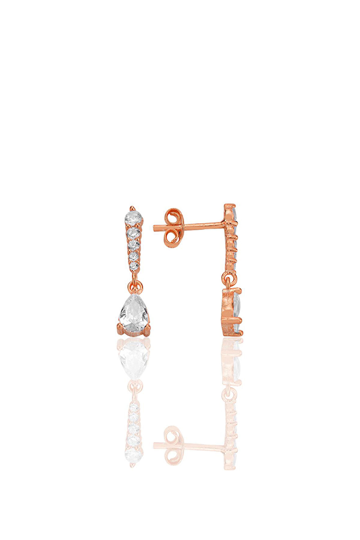 Gümüş rose sıra taşlı sallantılı damla küpe SGTL12773ROSE