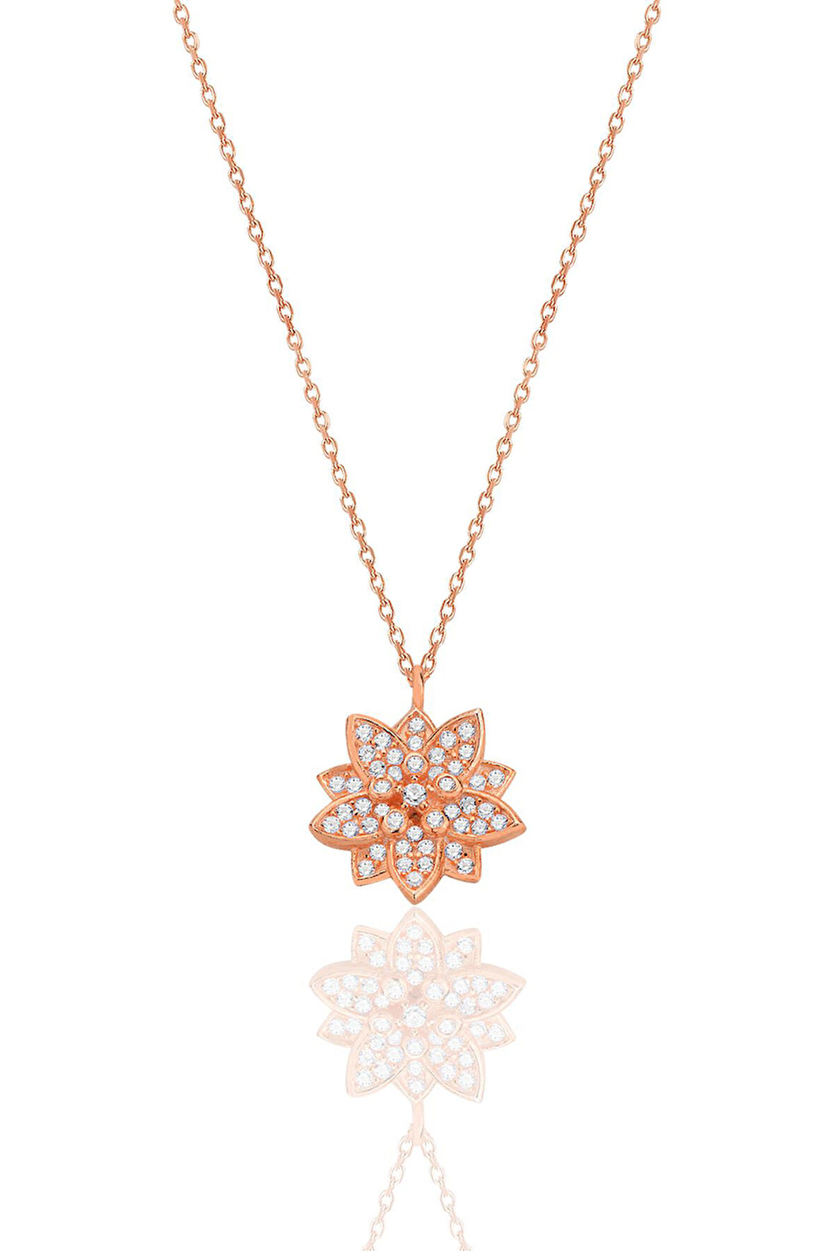 Gümüş rose zirkon taşlı lotus çiçeği kolye SGTL12789ROSE